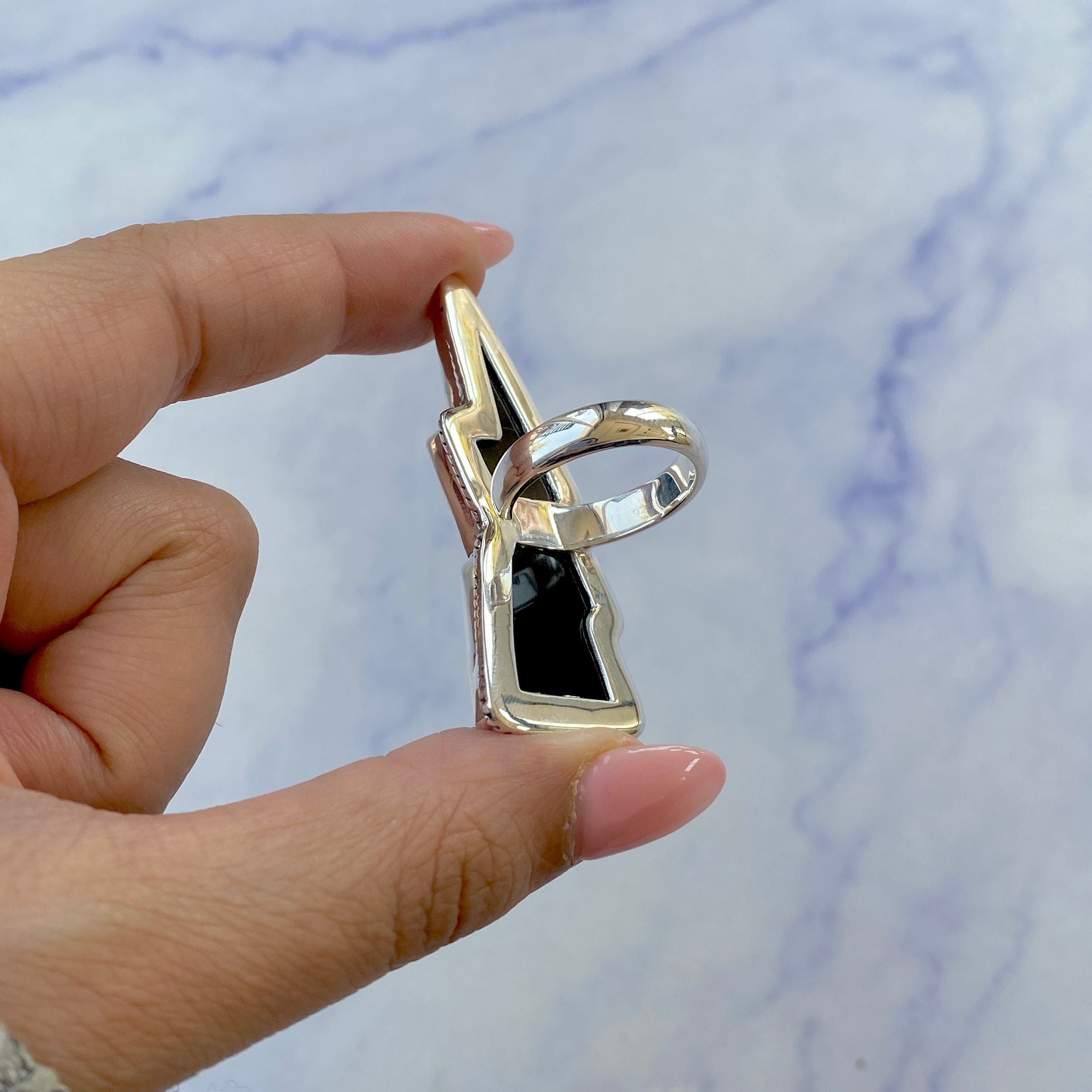 Thunderbolt Black Onyx Adjustable Ring-(BOX-R-46.)