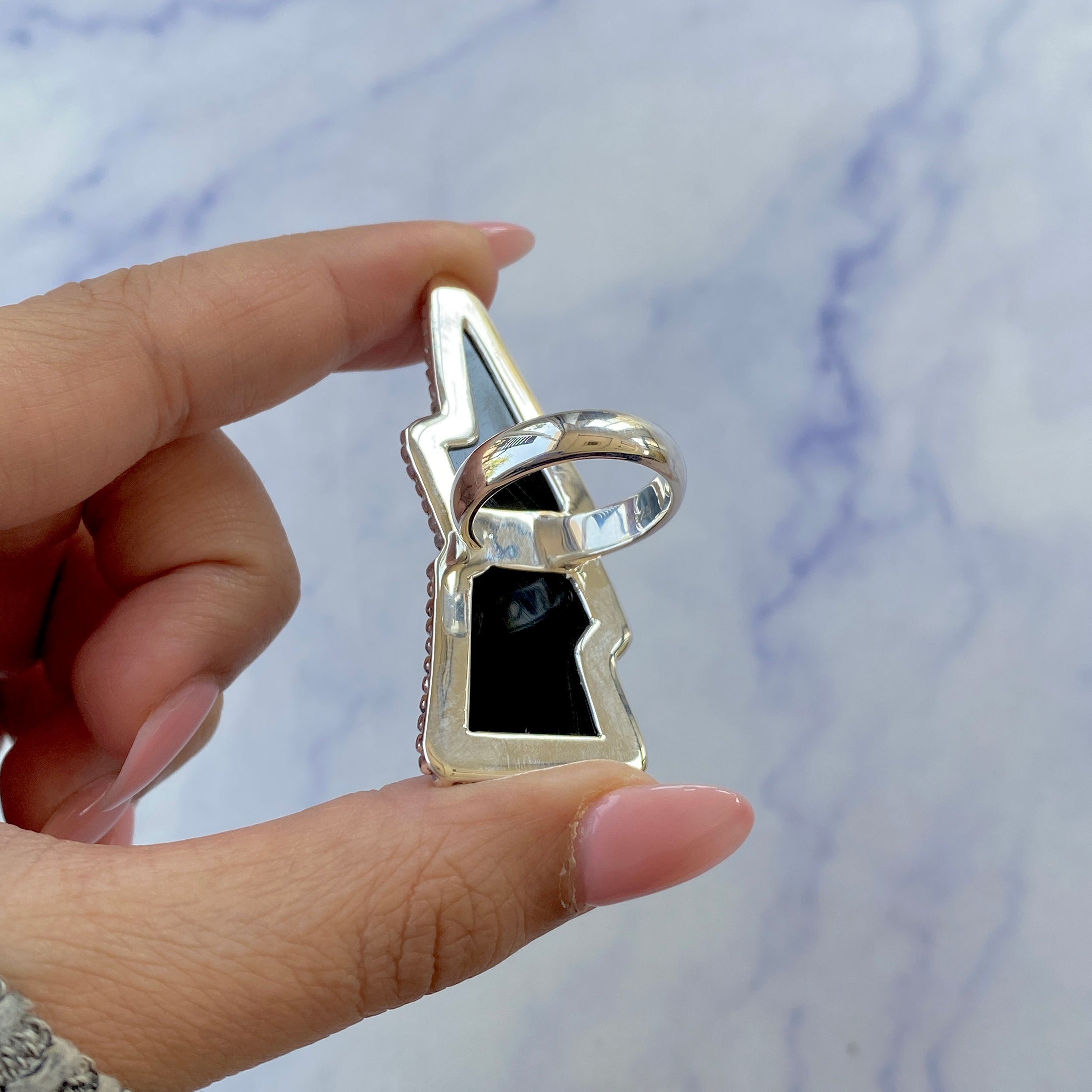 Thunderbolt Black Onyx Adjustable Ring-(BOX-R-52.)