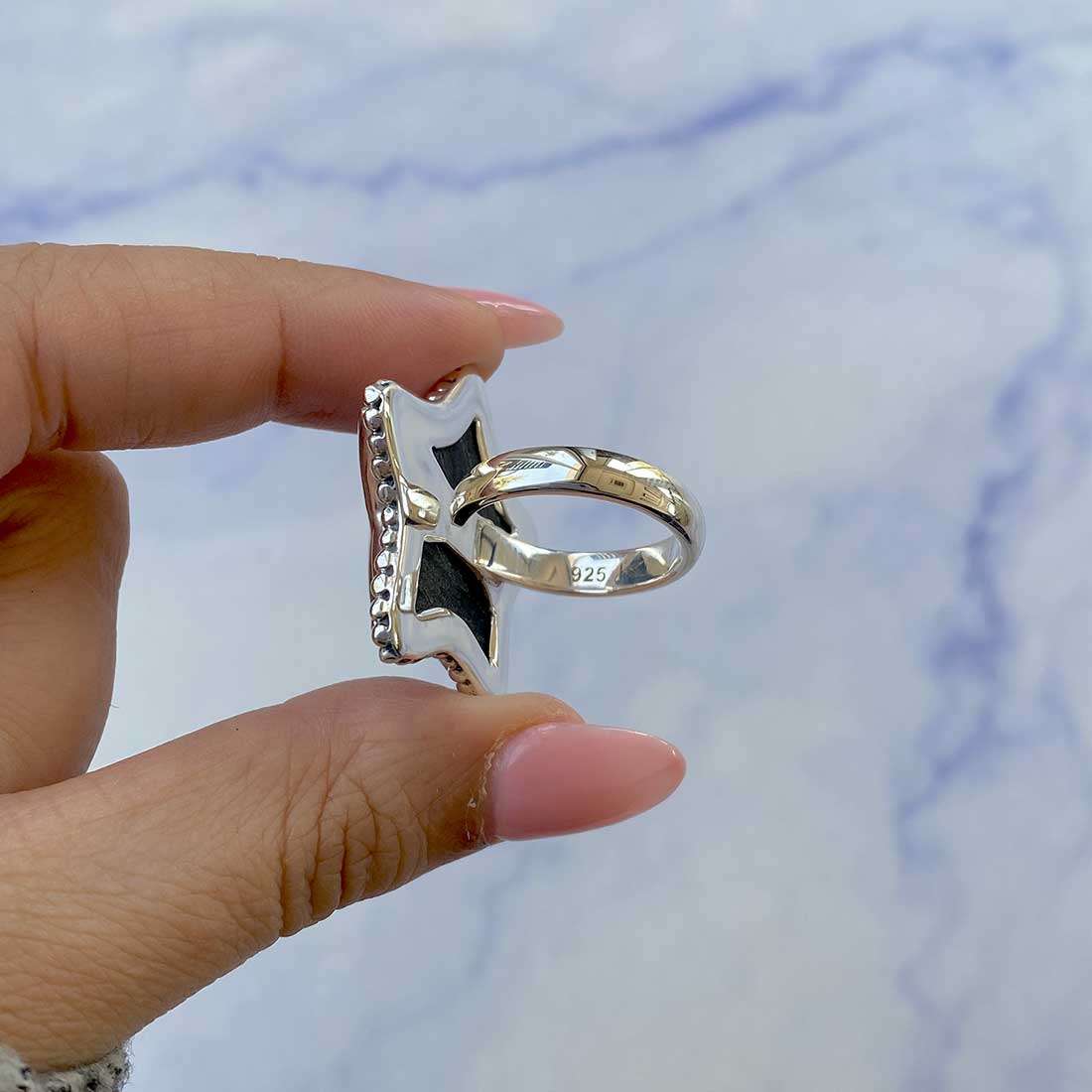 Star Black Onyx Adjustable Ring-(BOX-R-73.)