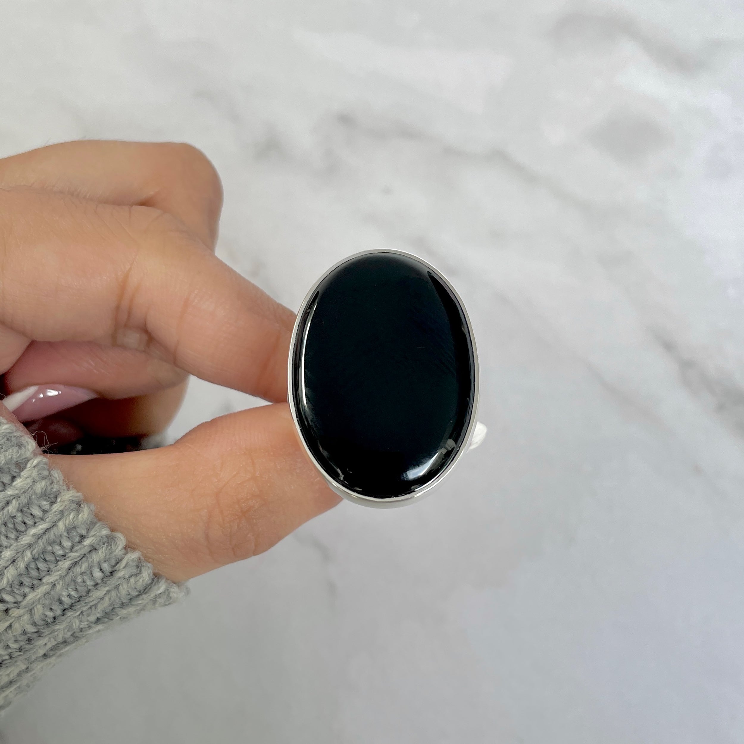 Black Onyx Adjustable Ring-(BOX-R-99.)