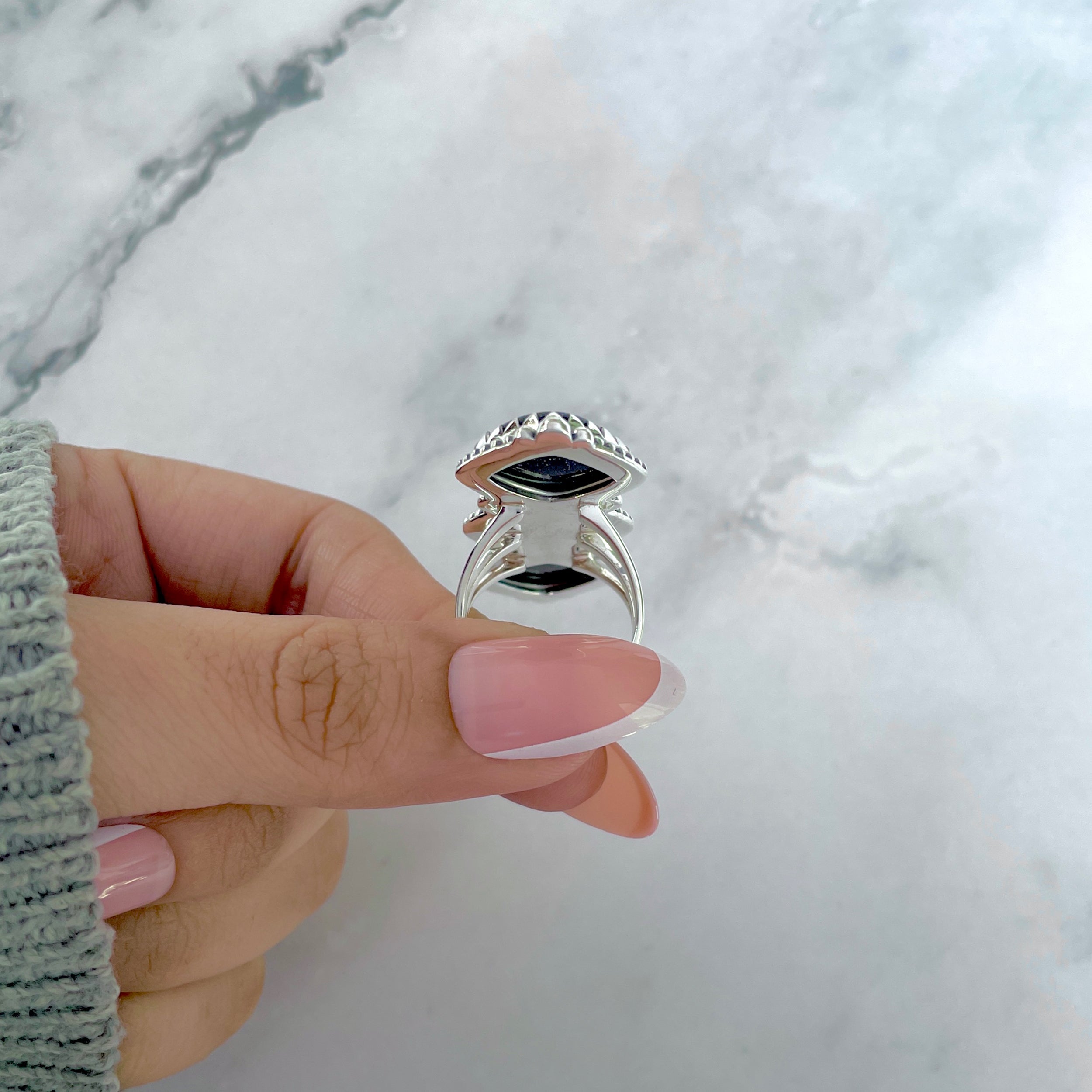 Sunstone (Blue) Flower Ring Size 7-(BSS-FLR-2.)