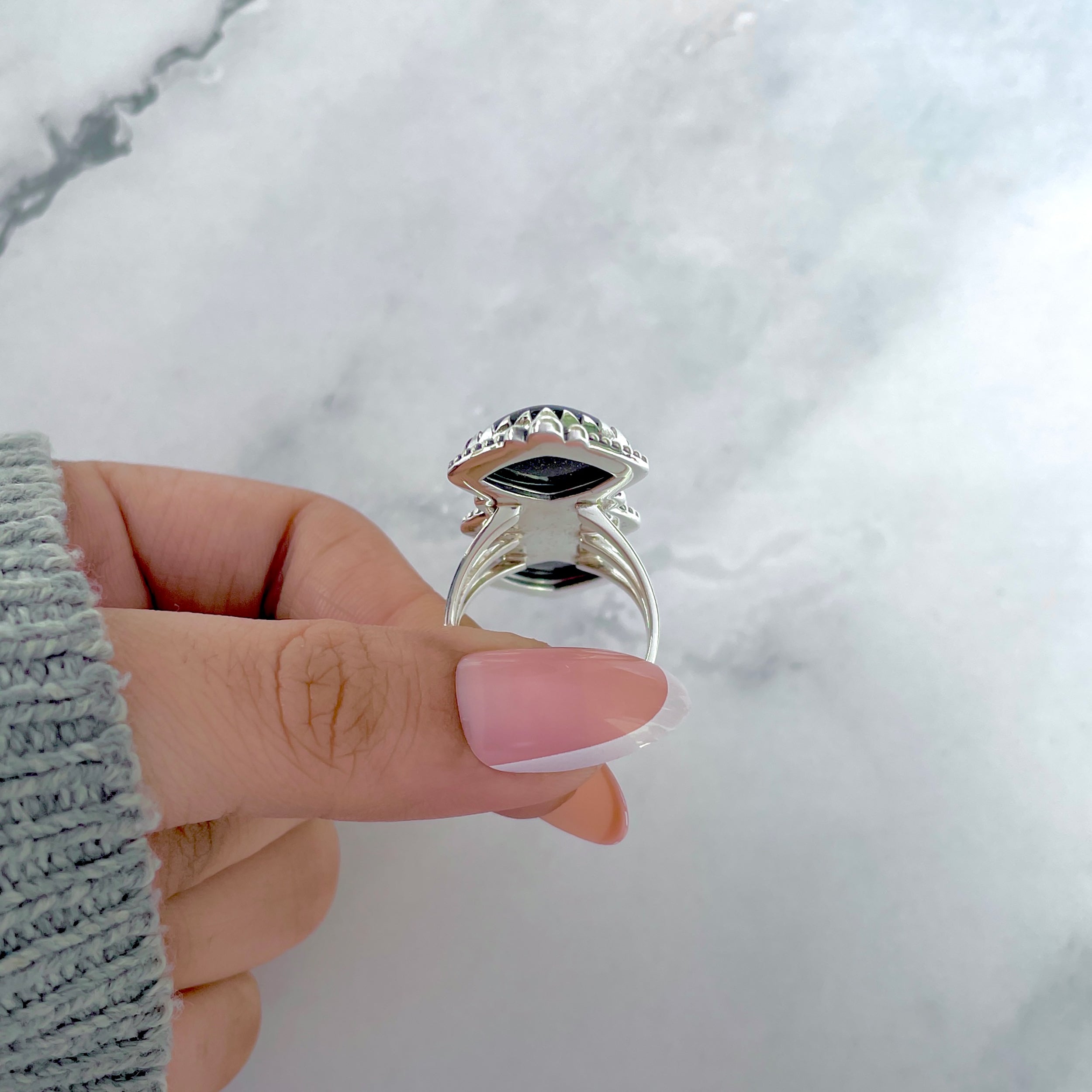 Sunstone (Blue) Flower Ring Size 9-(BSS-FLR-4.)
