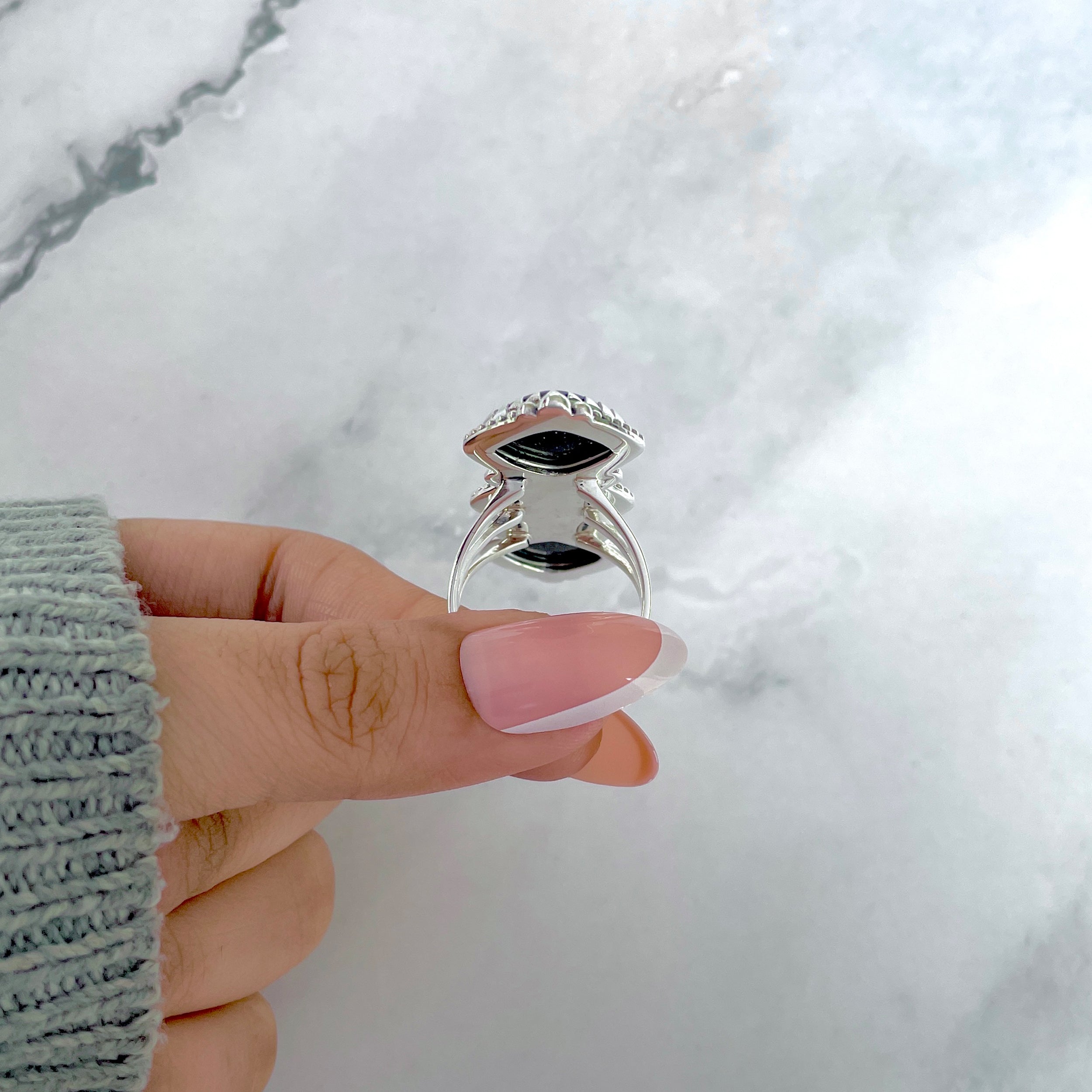 Sunstone (Blue) Flower Ring Size 10-(BSS-FLR-5.)