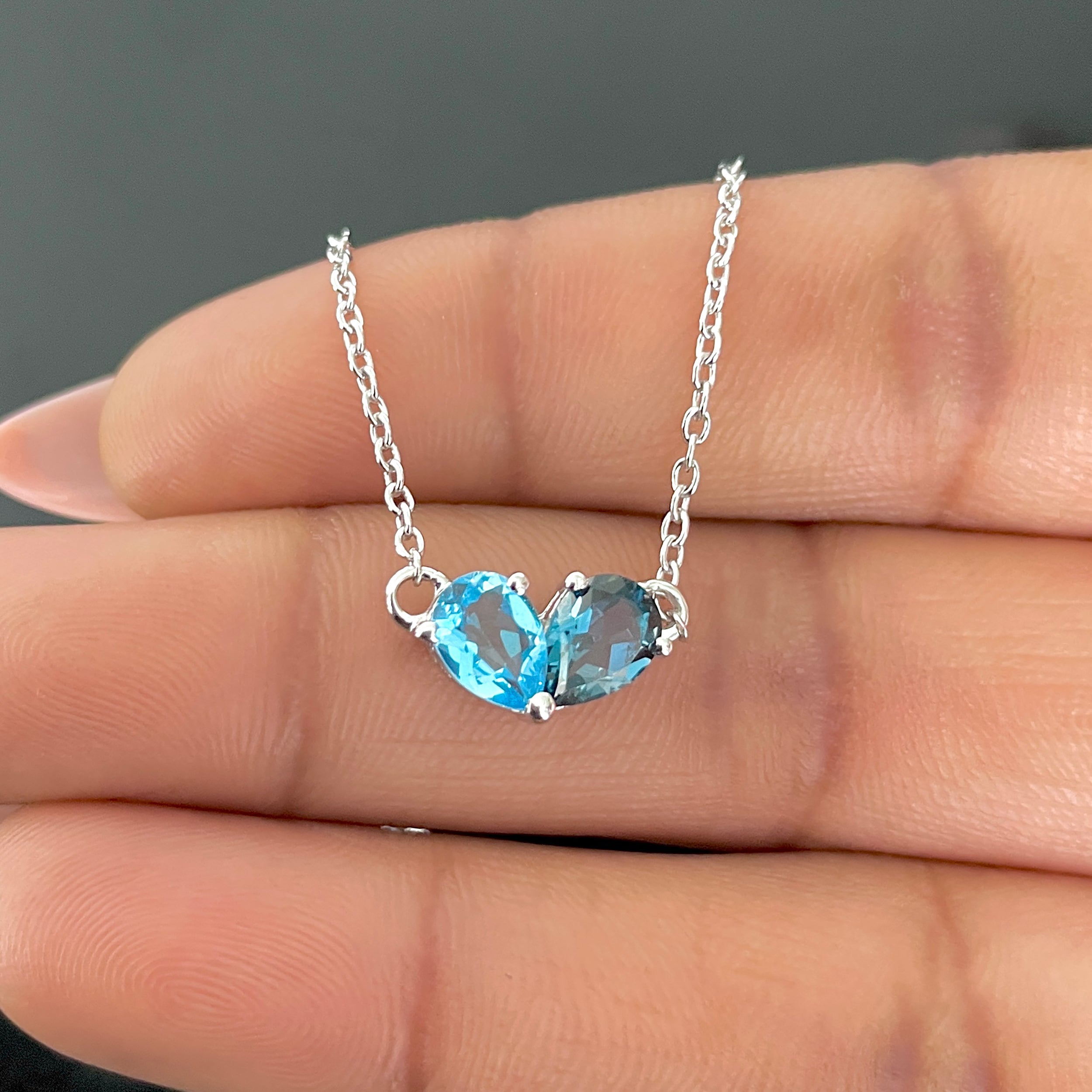 London Blue Topaz & Swisss Blue Topaz Necklace-(LBTZ-SN-584.)
