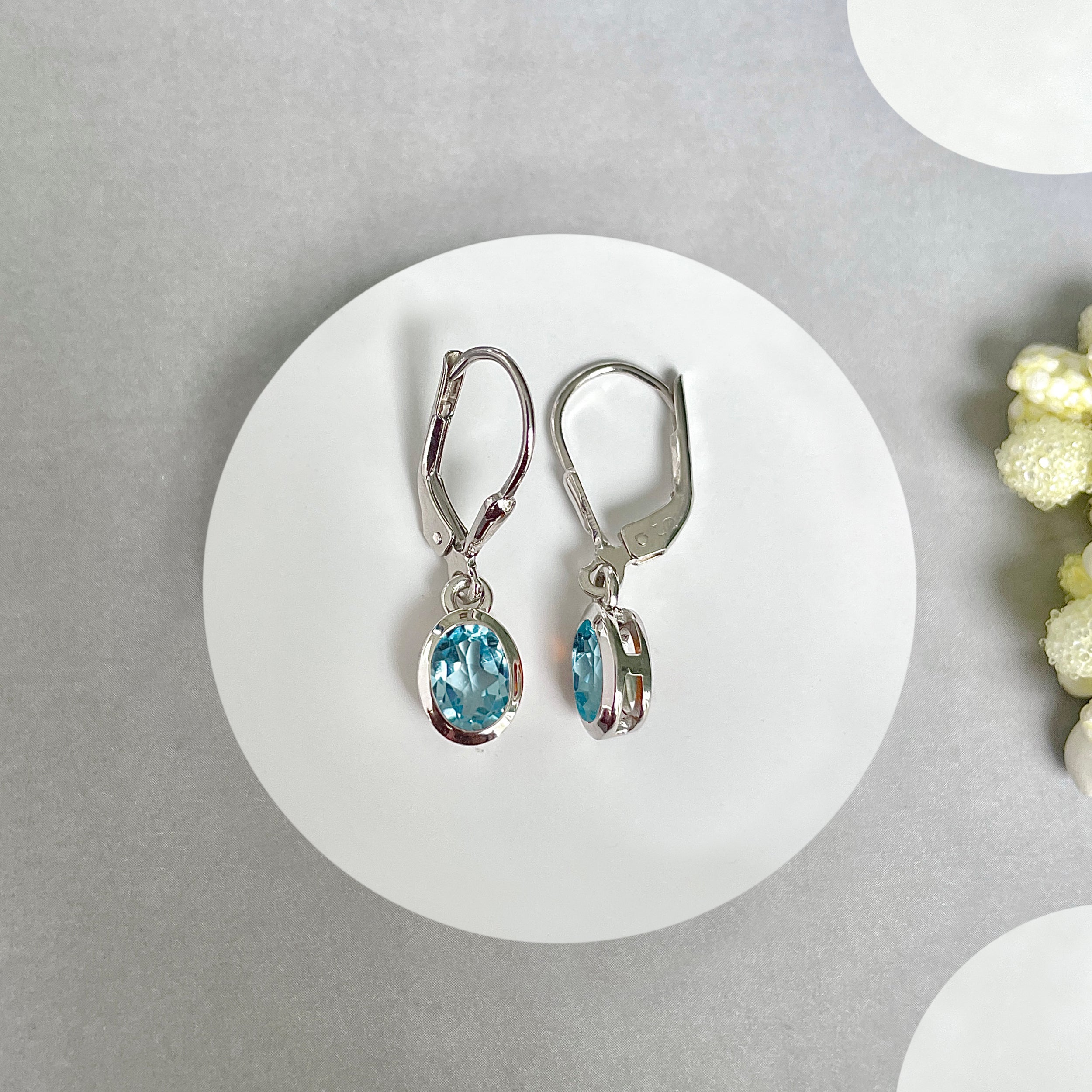 Blue Topaz Leverback Earrings-(BTZ-SE-1316.)