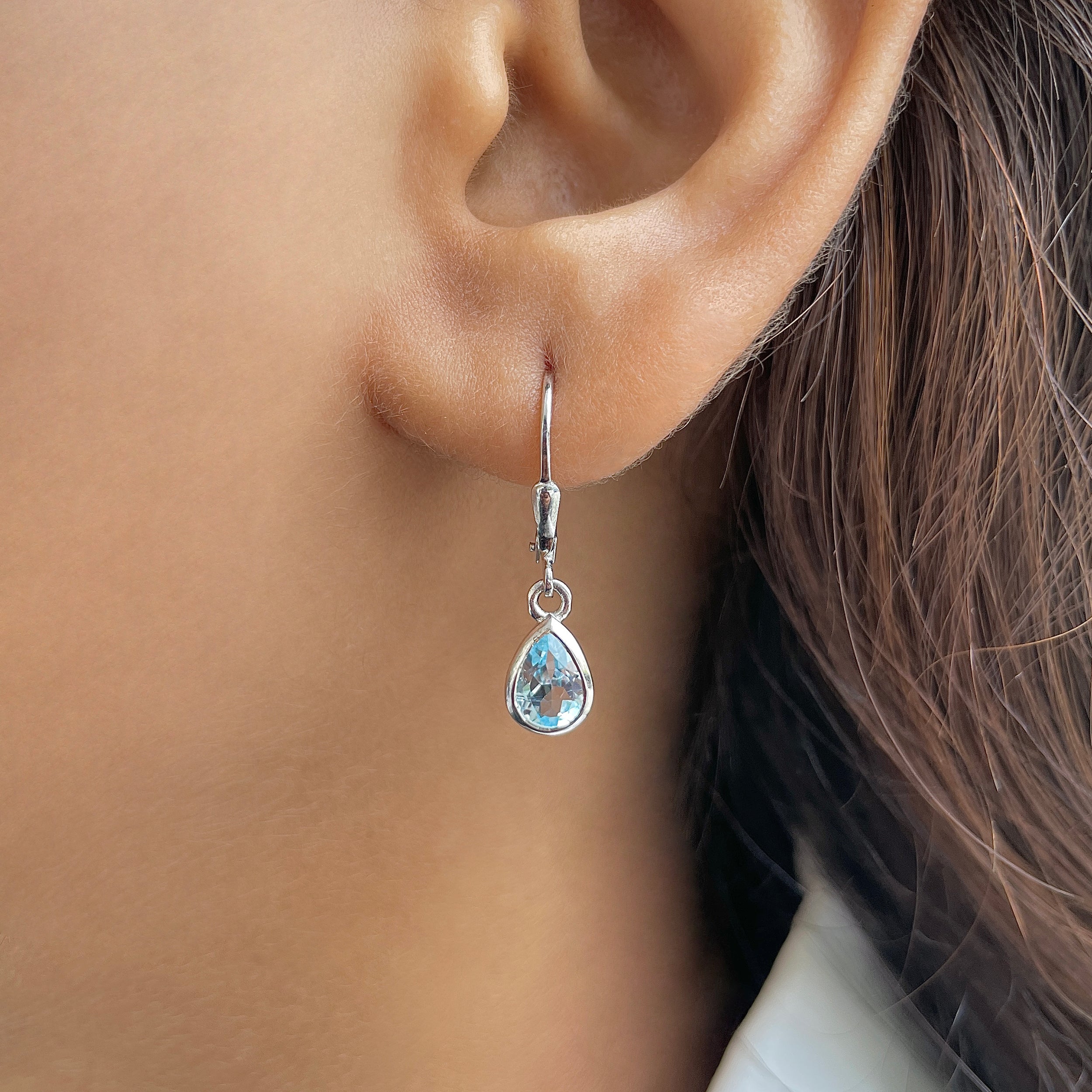 Blue Topaz Leverback Earrings-(BTZ-SE-1317.)
