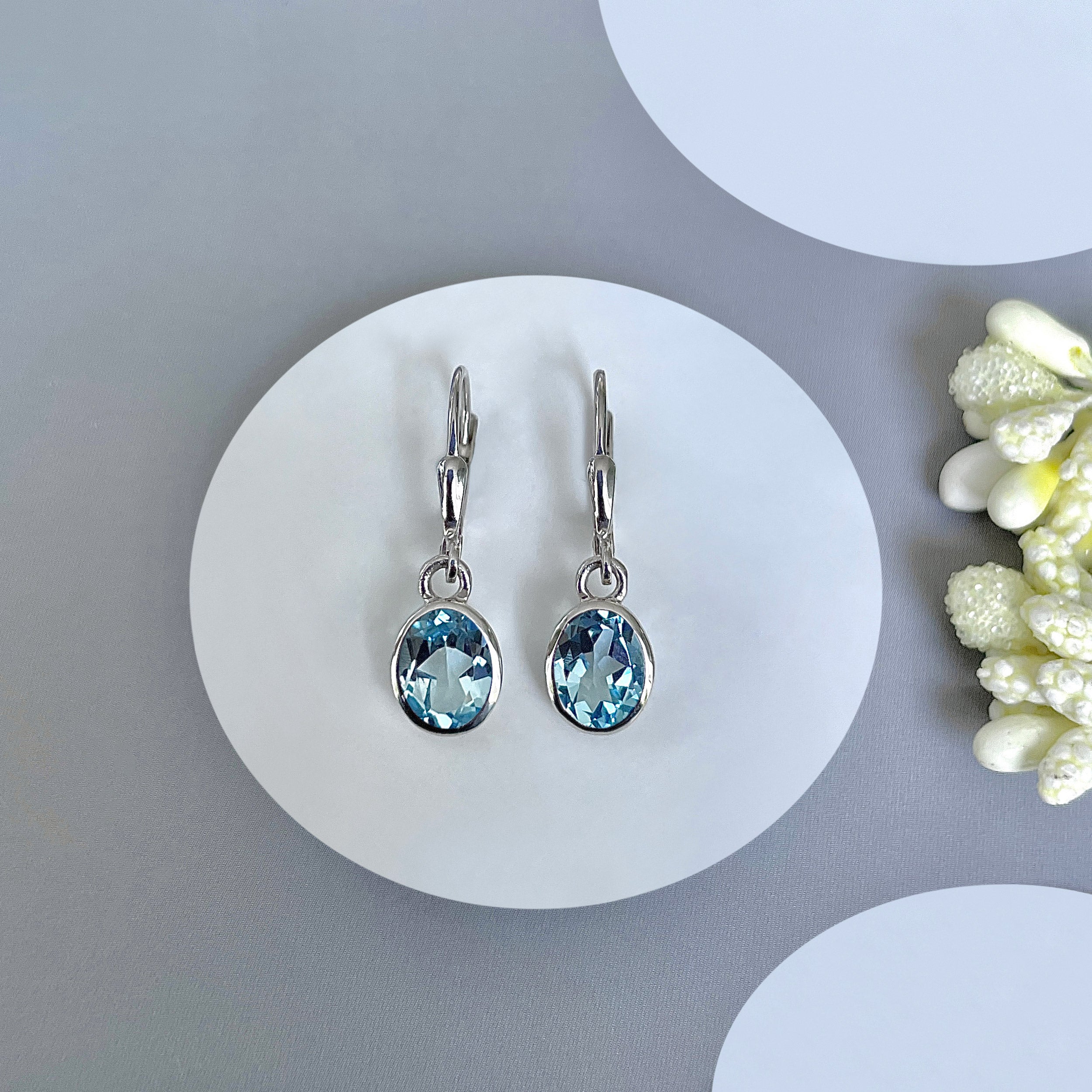 Blue Topaz Leverback Earring-(BTZ-SE-547.)