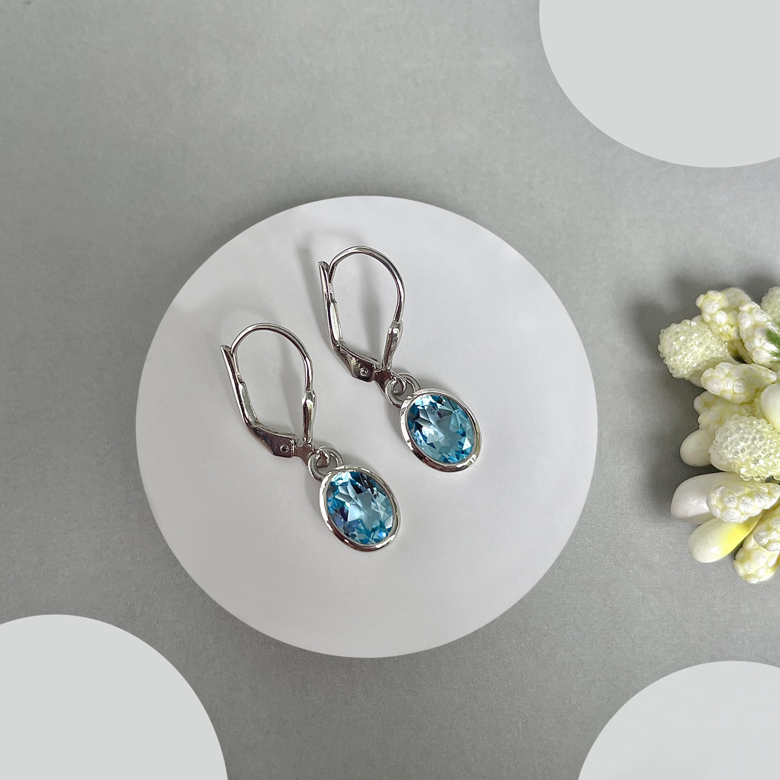 Blue Topaz Leverback Earrings-(BTZ-SE-547.)