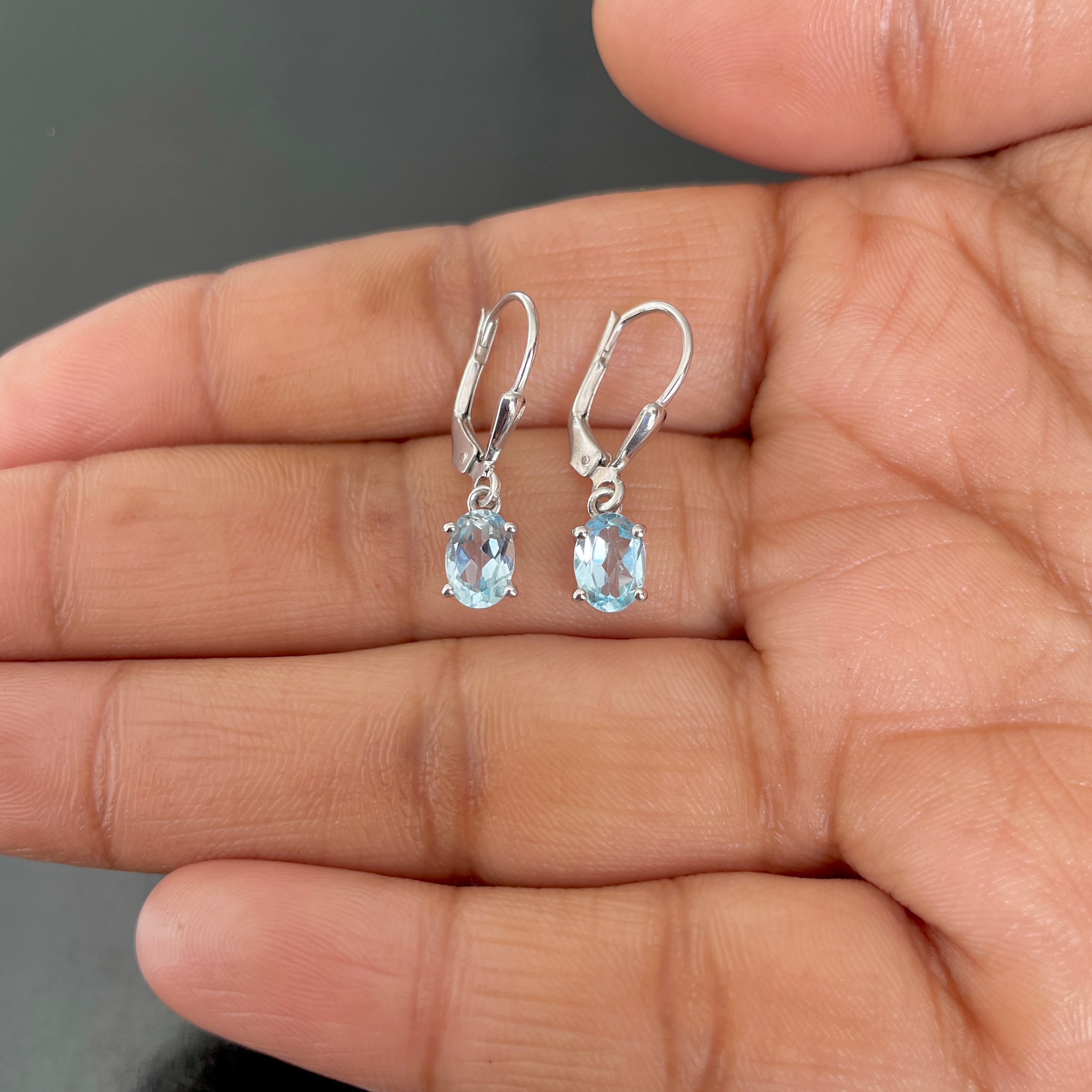 Blue Topaz Leverback Earrings-(BTZ-SE-670.)