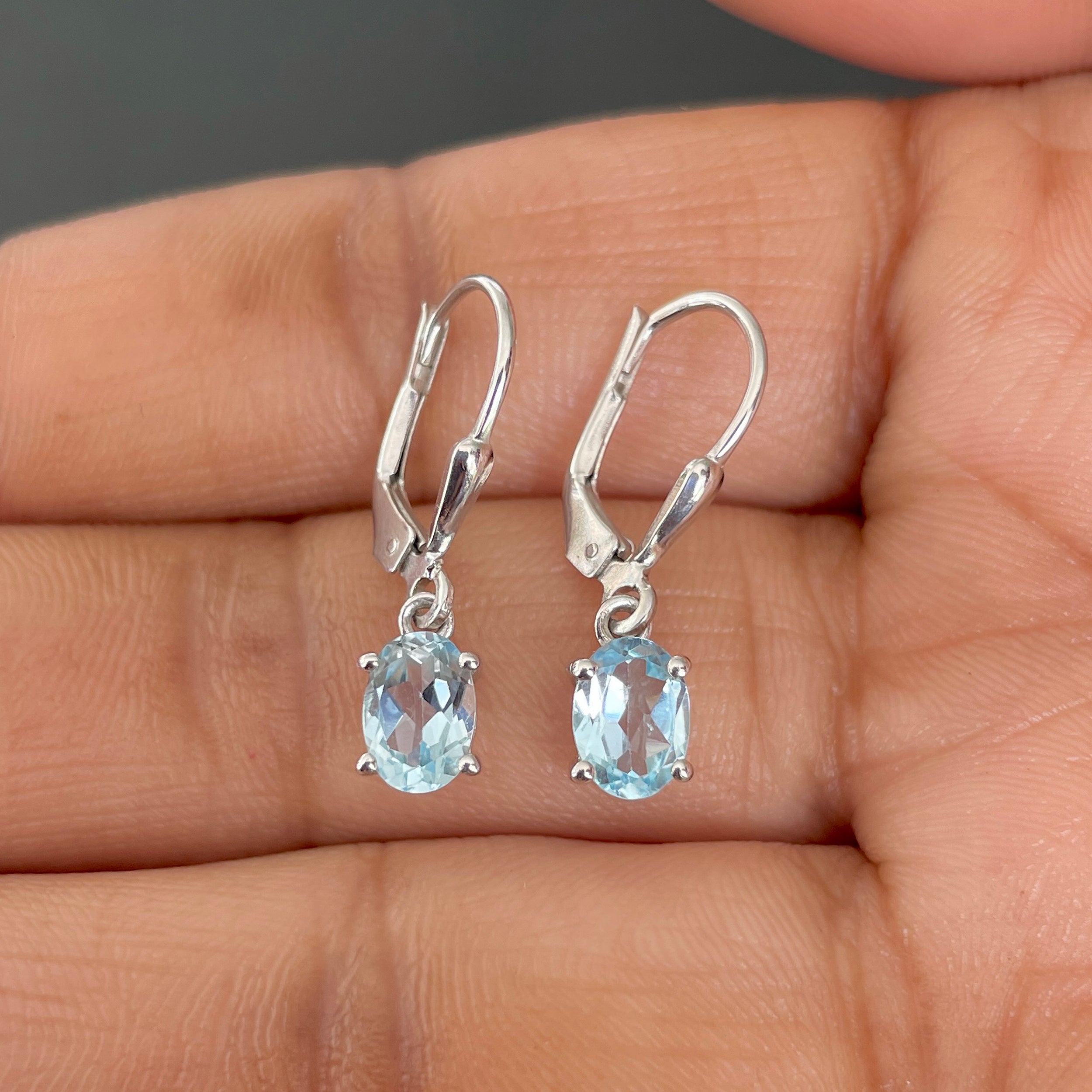 Blue Topaz Leverback Earrings-(BTZ-SE-670.)