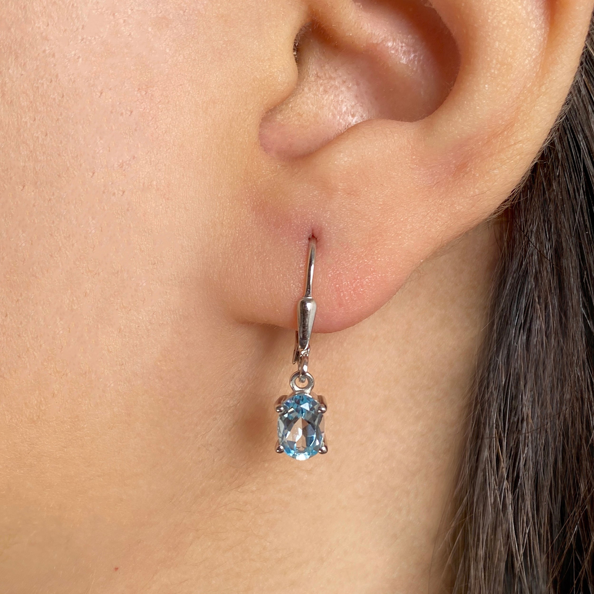 Blue Topaz Leverback Earrings-(BTZ-SE-670.)
