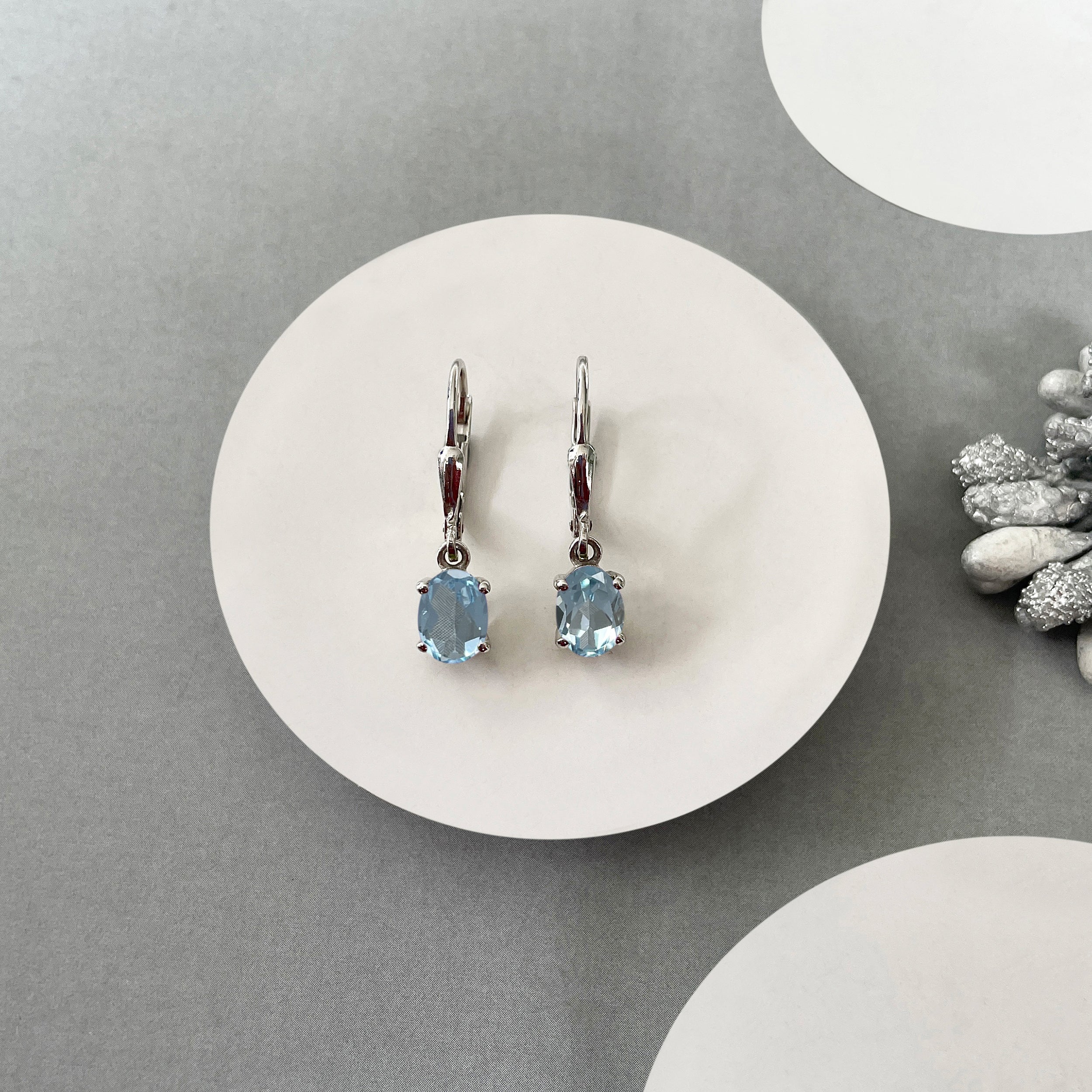 Blue Topaz Leverback Earrings-(BTZ-SE-670.)