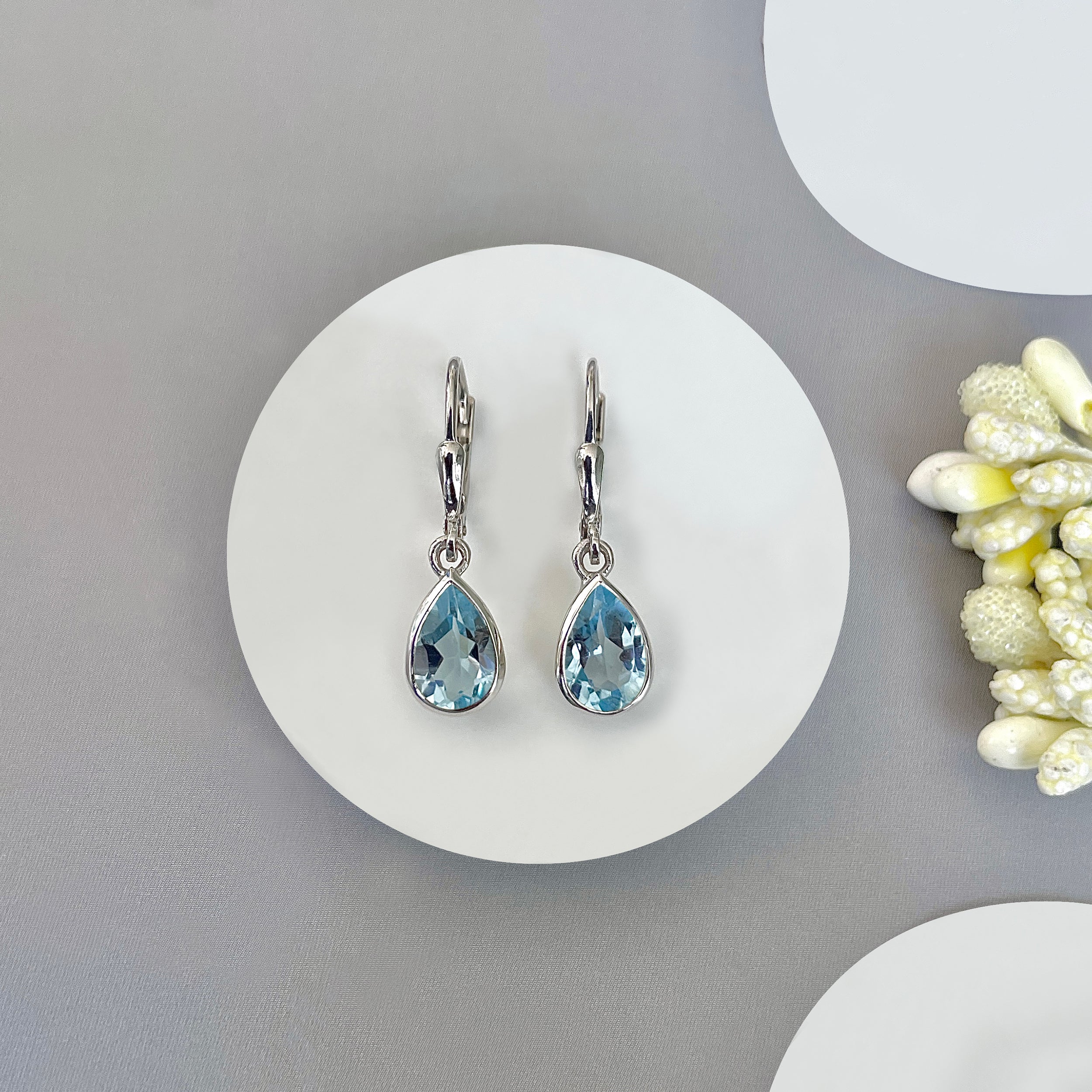 Blue Topaz Leverback Earrings-(BTZ-SE-679.)