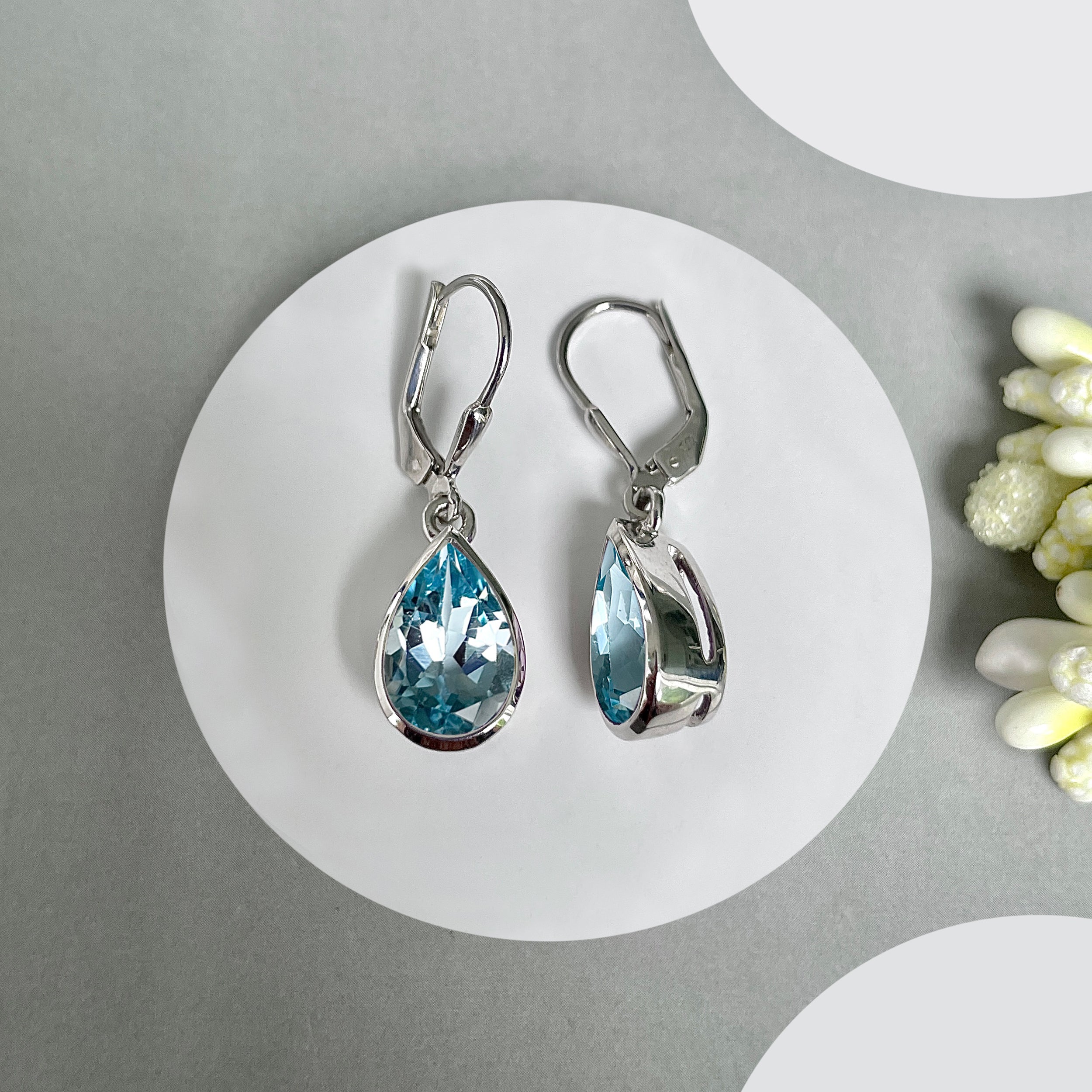 Blue Topaz Leverback Earrings-(BTZ-SE-707.)