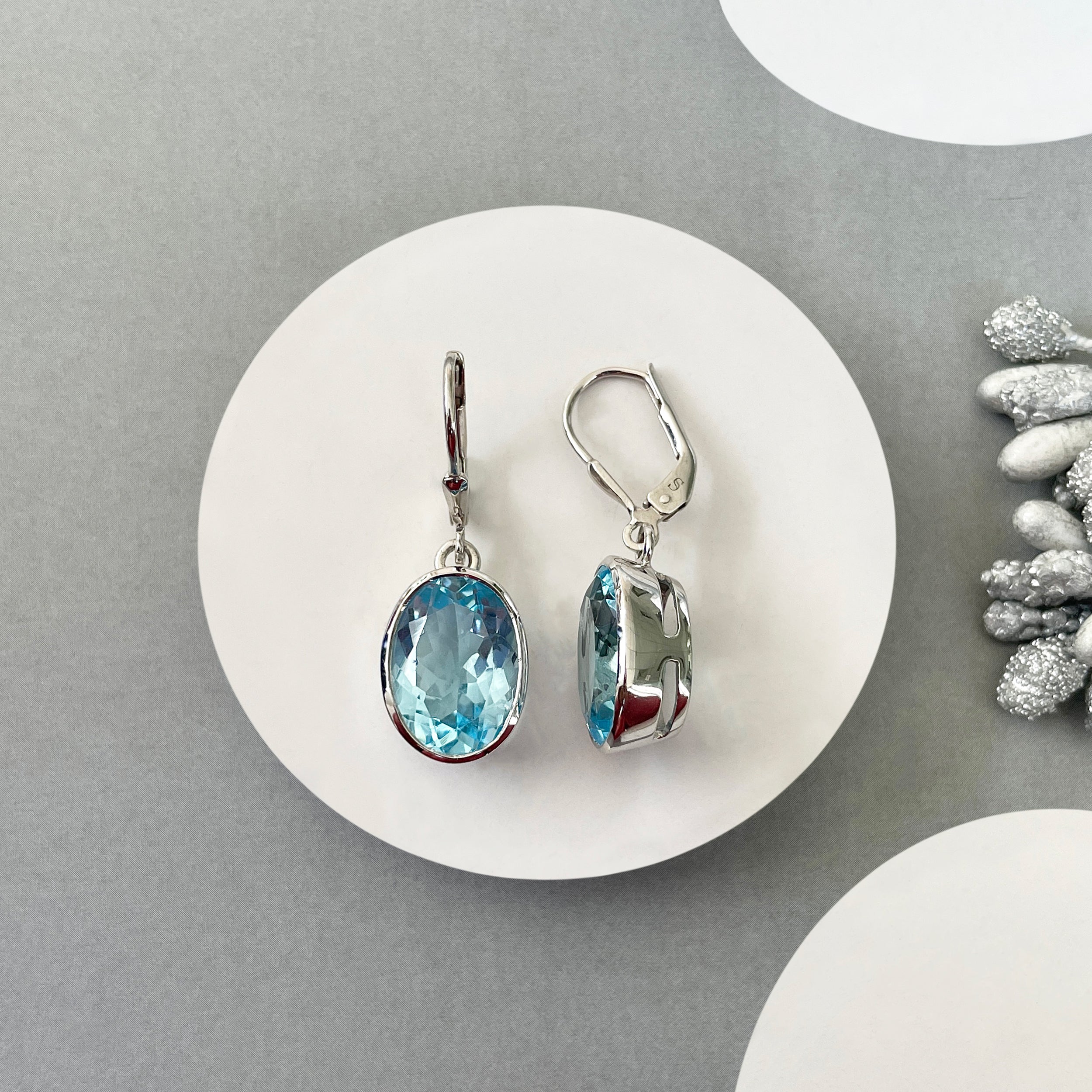 Blue Topaz Leverback Earrings-(BTZ-SE-709.)