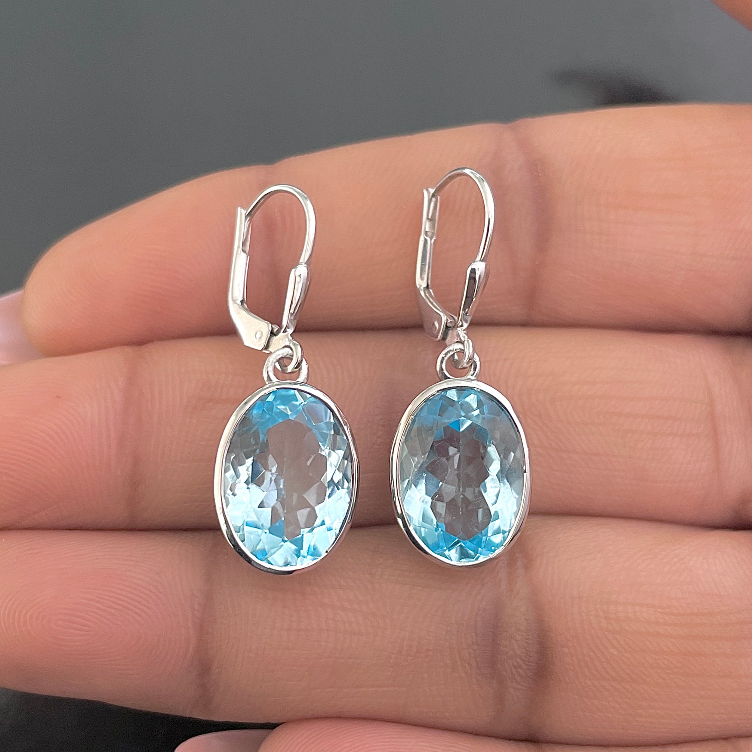 Blue Topaz Leverback Earrings-(BTZ-SE-709.)