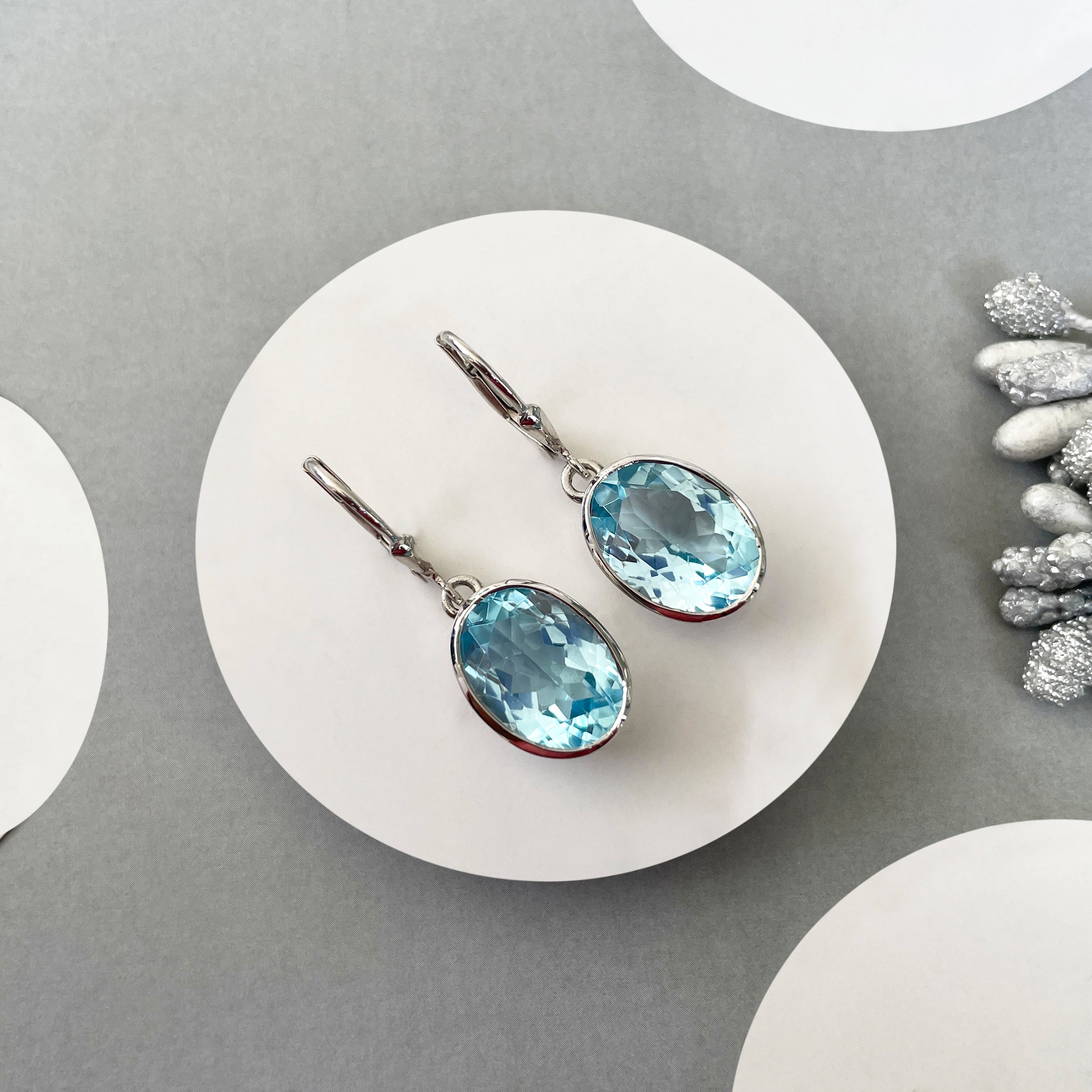 Blue Topaz Leverback Earrings-(BTZ-SE-709.)