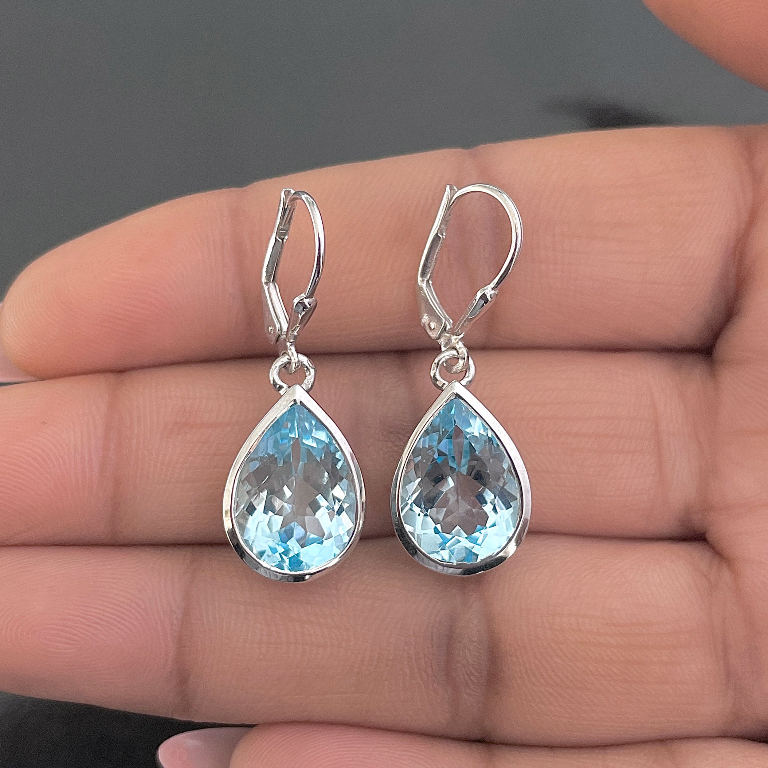 Blue Topaz Leverback Earring-(BTZ-SE-725.)