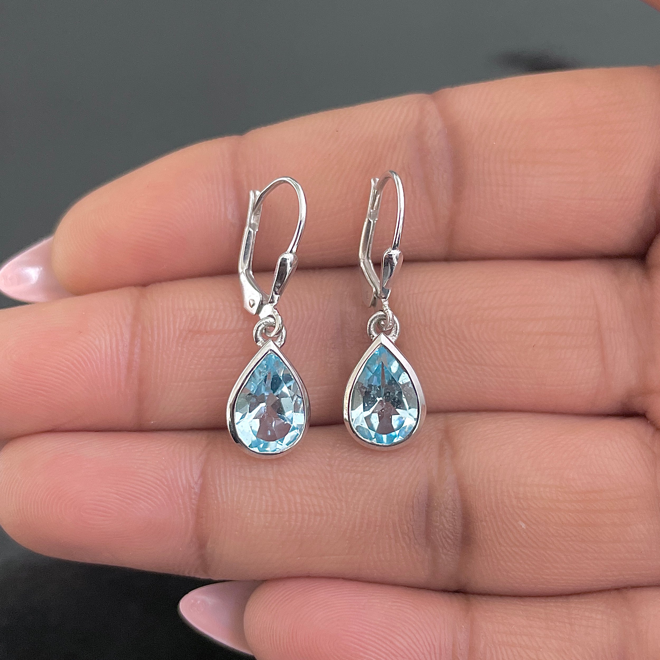 Blue Topaz Leverback Earrings-(BTZ-SE-742.)