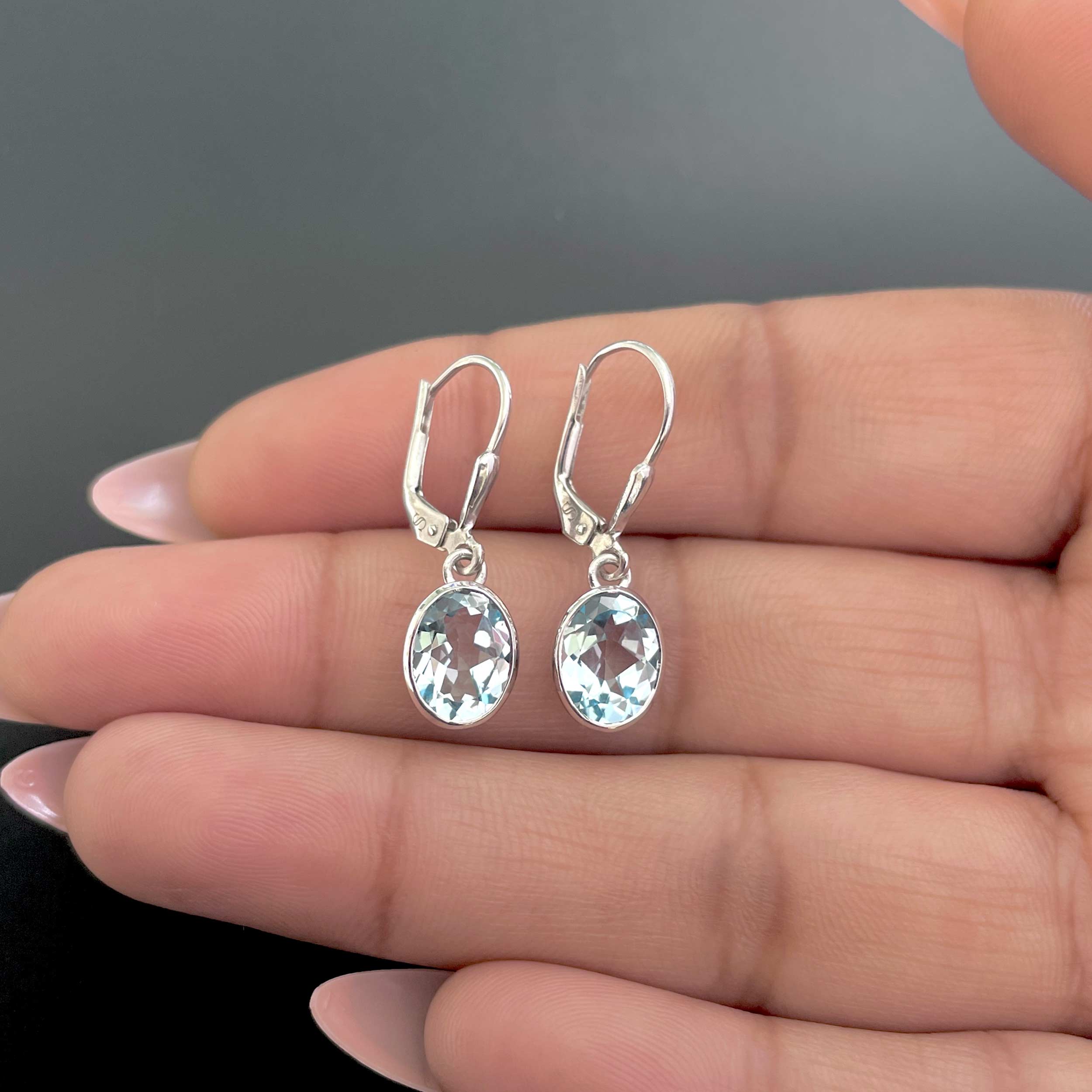 Blue Topaz Leverback Earrings-(BTZ-SE-998.)