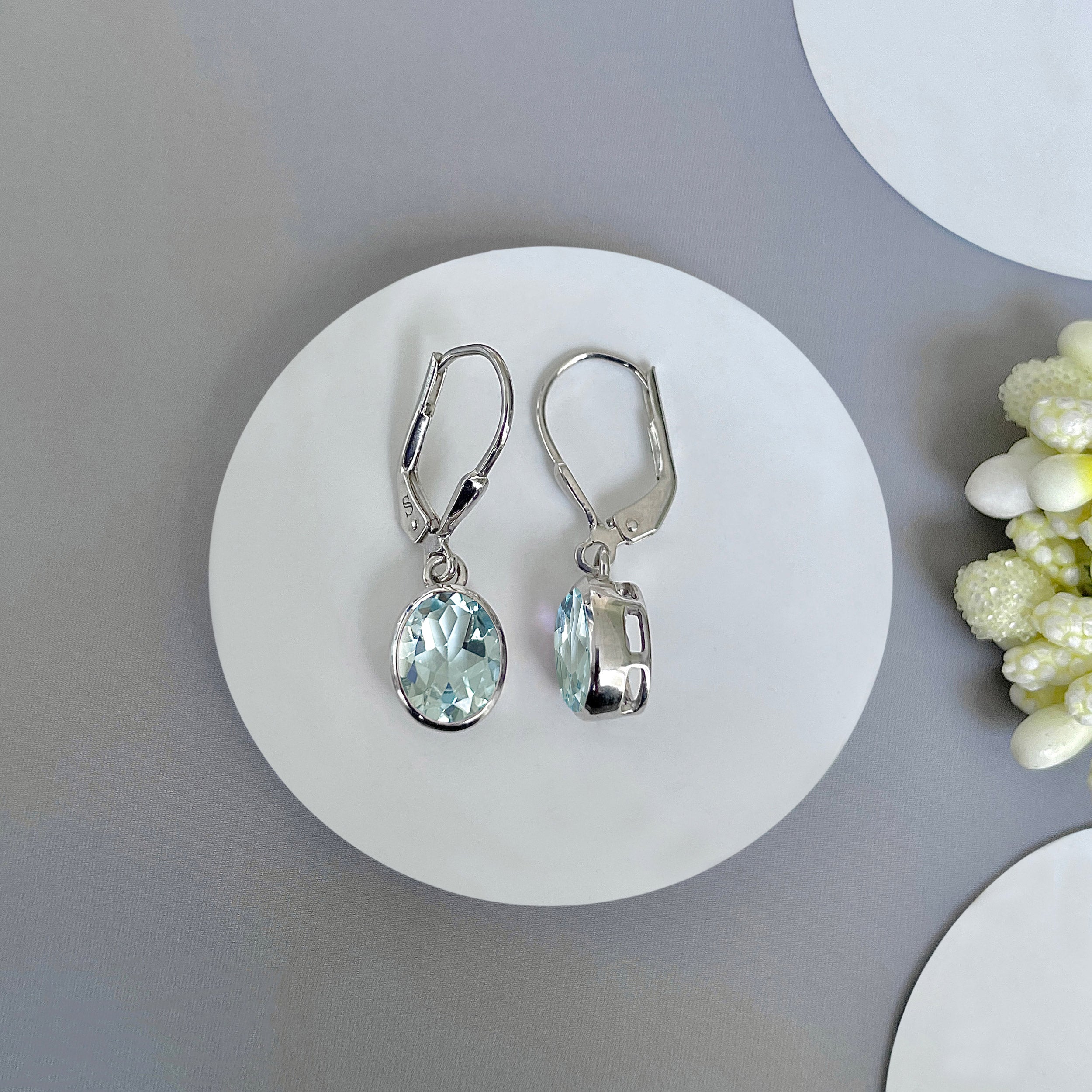 Blue Topaz Leverback Earrings-(BTZ-SE-998.)