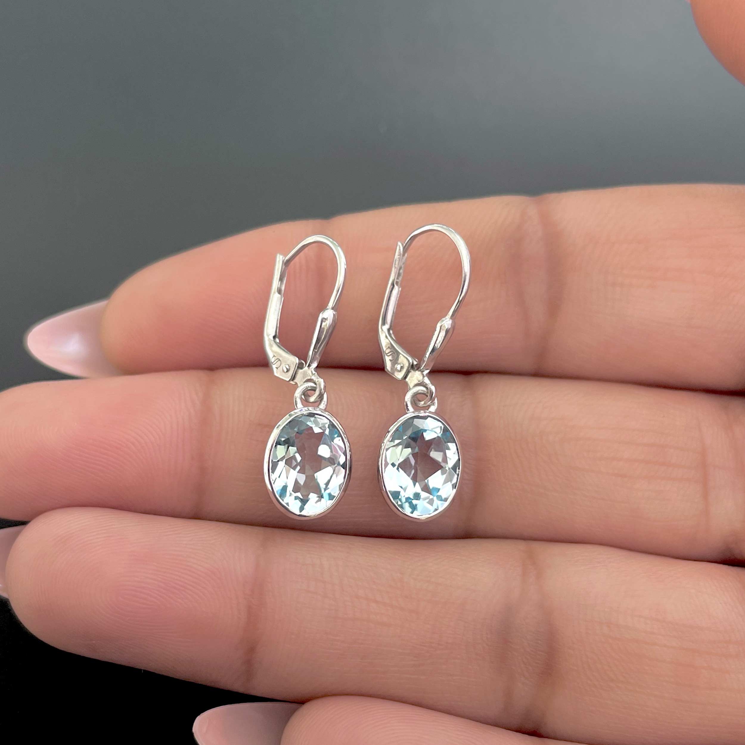 Blue Topaz Leverback Earrings-(BTZ-SE-998.)