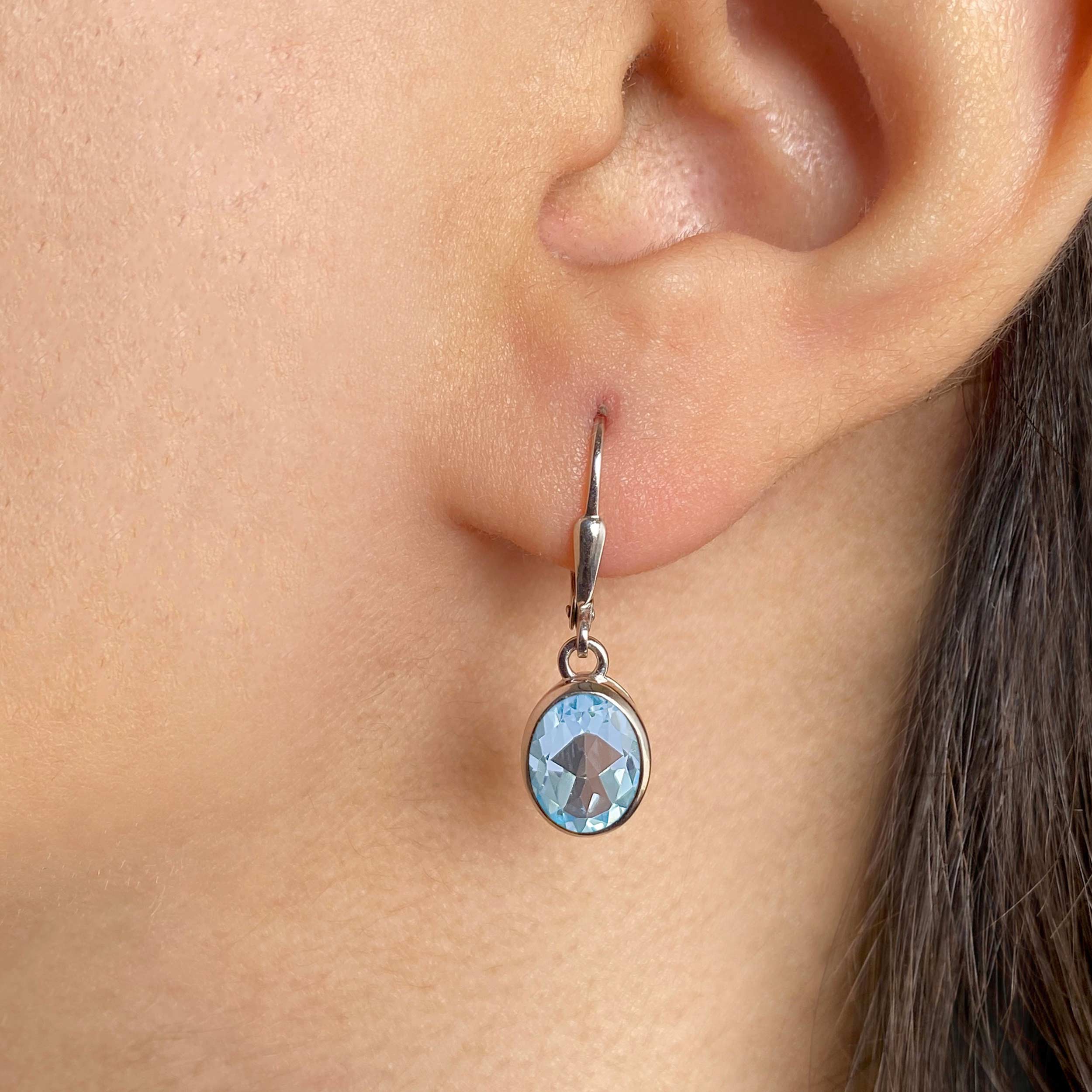 Blue Topaz Leverback Earrings-(BTZ-SE-998.)