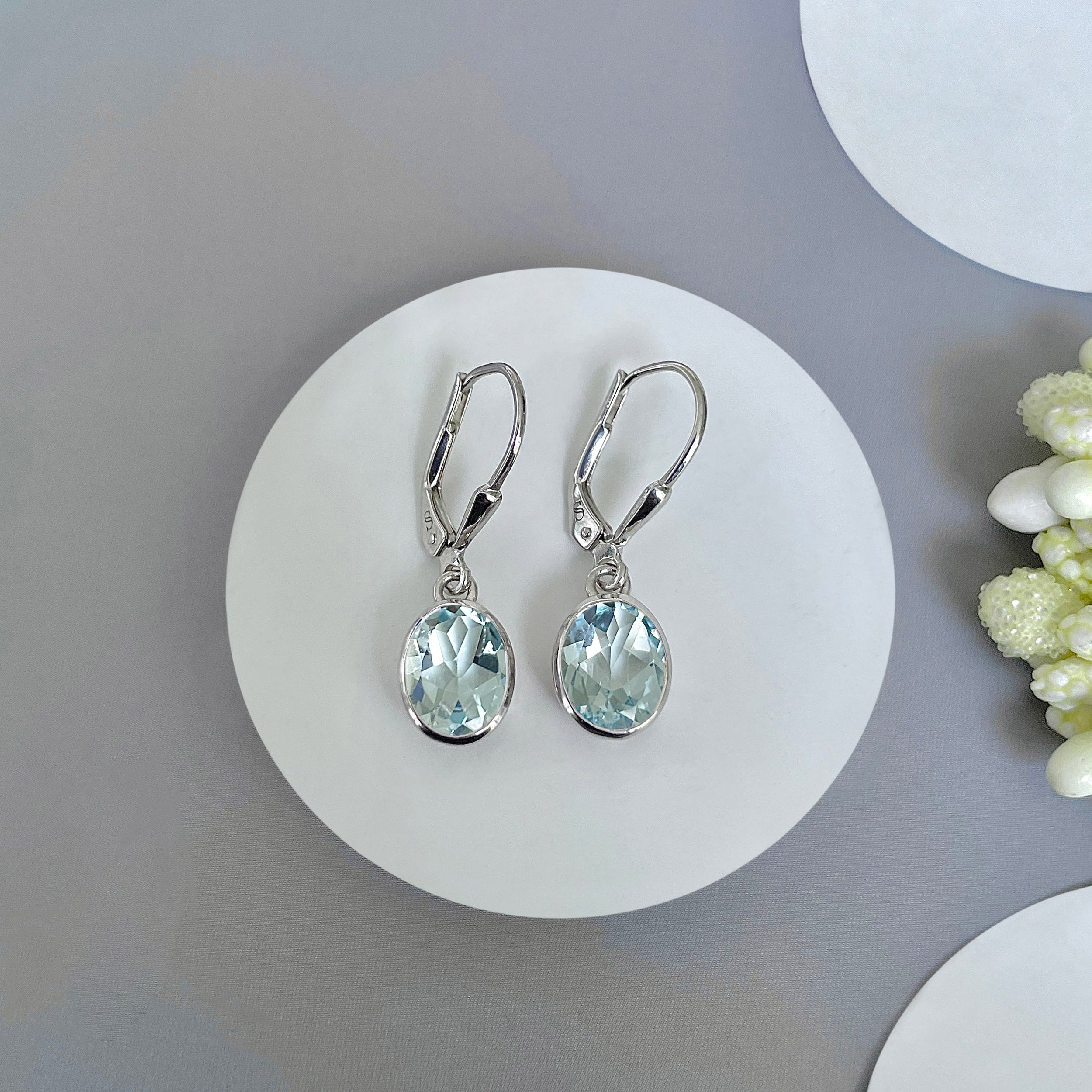 Blue Topaz Leverback Earrings-(BTZ-SE-998.)