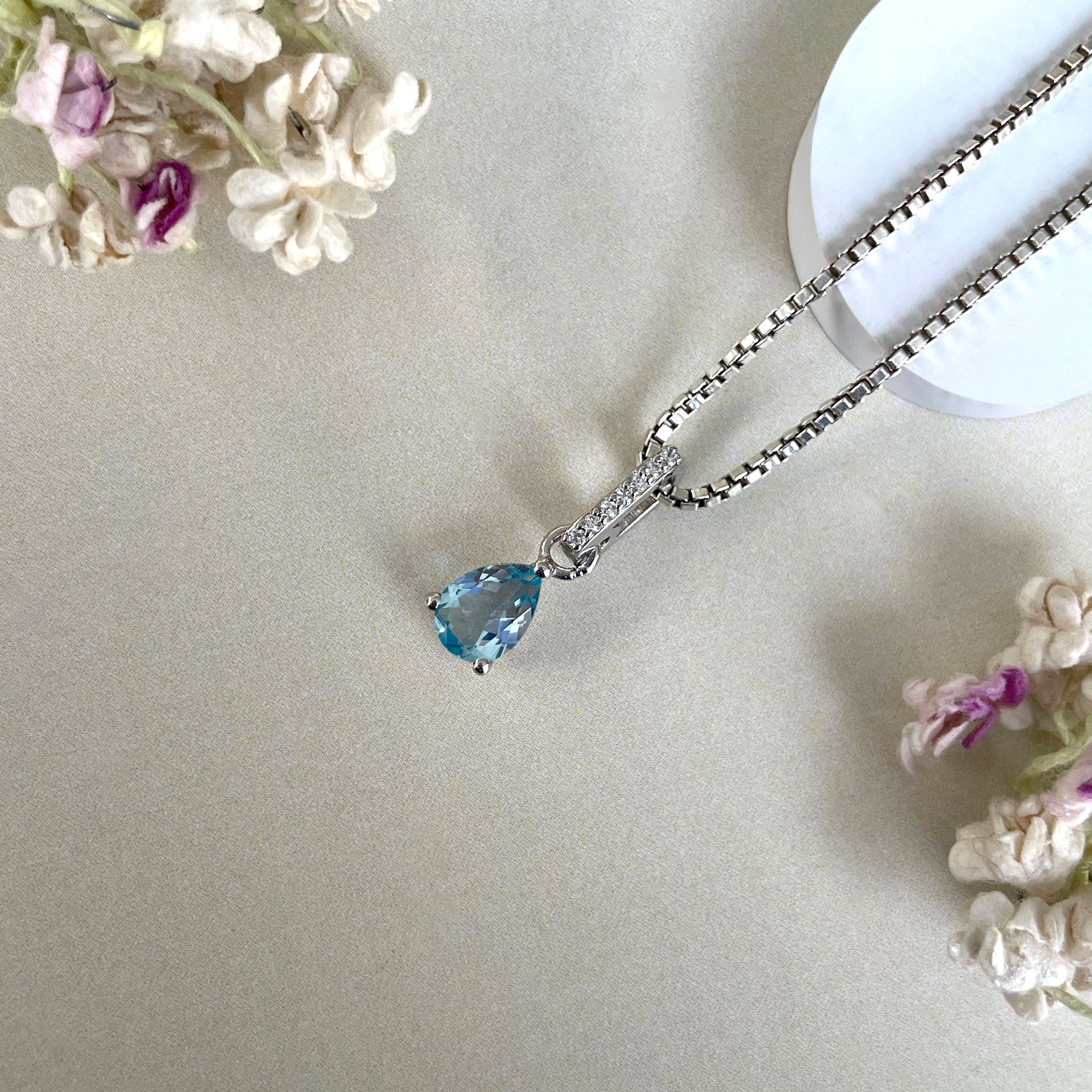 Blue Topaz & White Topaz Pendant-(BTZ-SP-1165.)