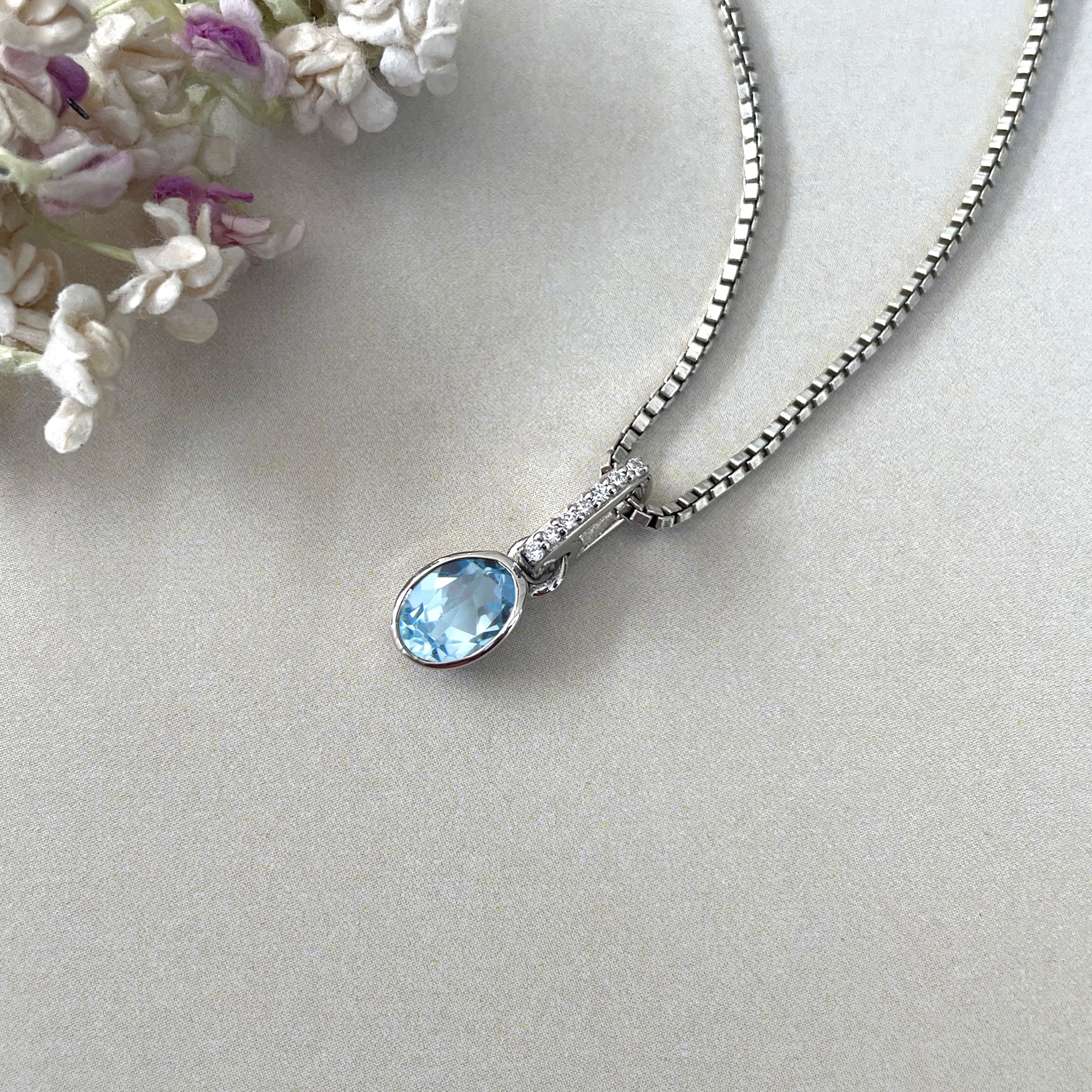 Blue Topaz & White Topaz Pendant-(BTZ-SP-780.)