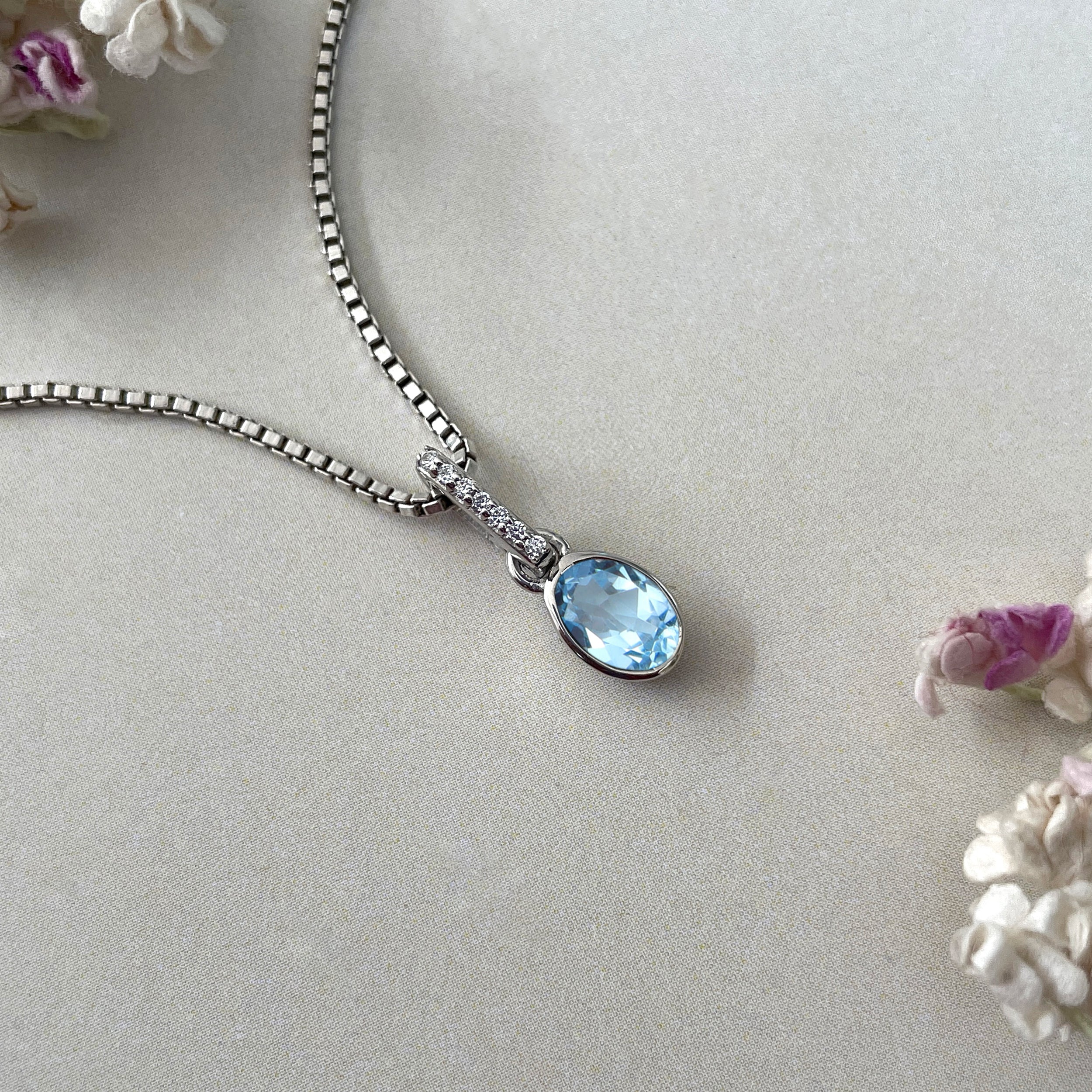 Blue Topaz & White Topaz Pendant-(BTZ-SP-780.)