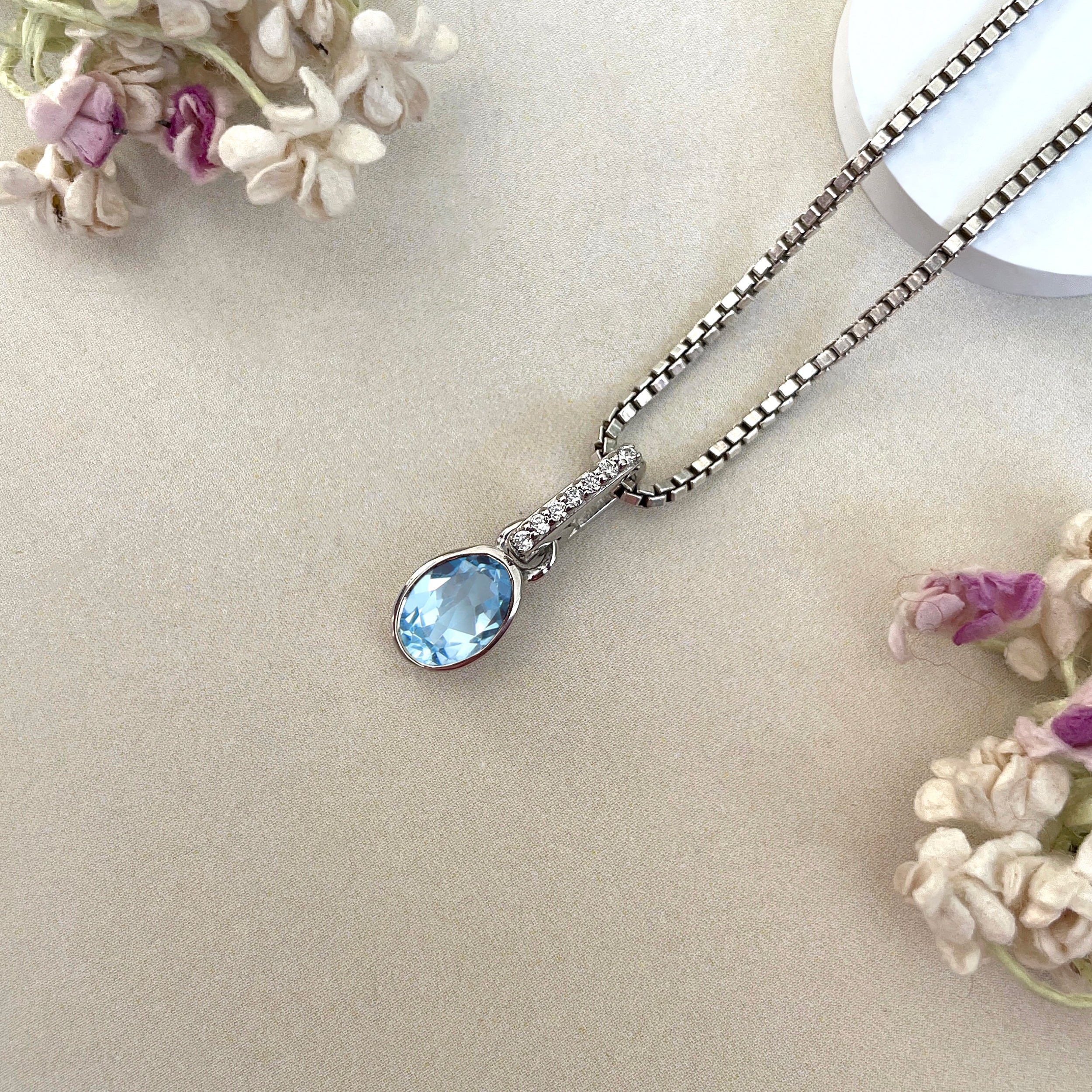 Blue Topaz & White Topaz Pendant-(BTZ-SP-780.)