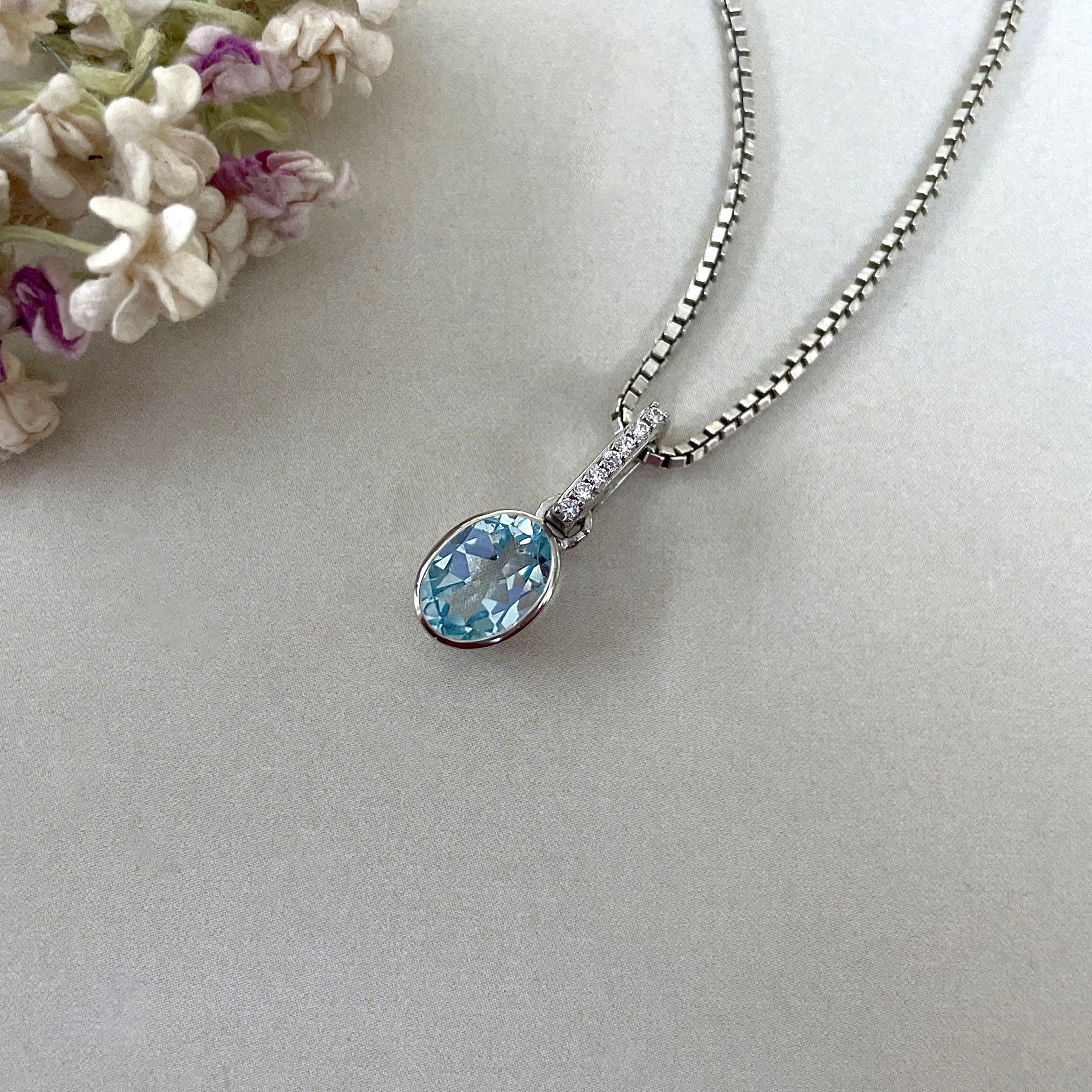 Blue Topaz & White Topaz Pendant-(BTZ-SP-792.)