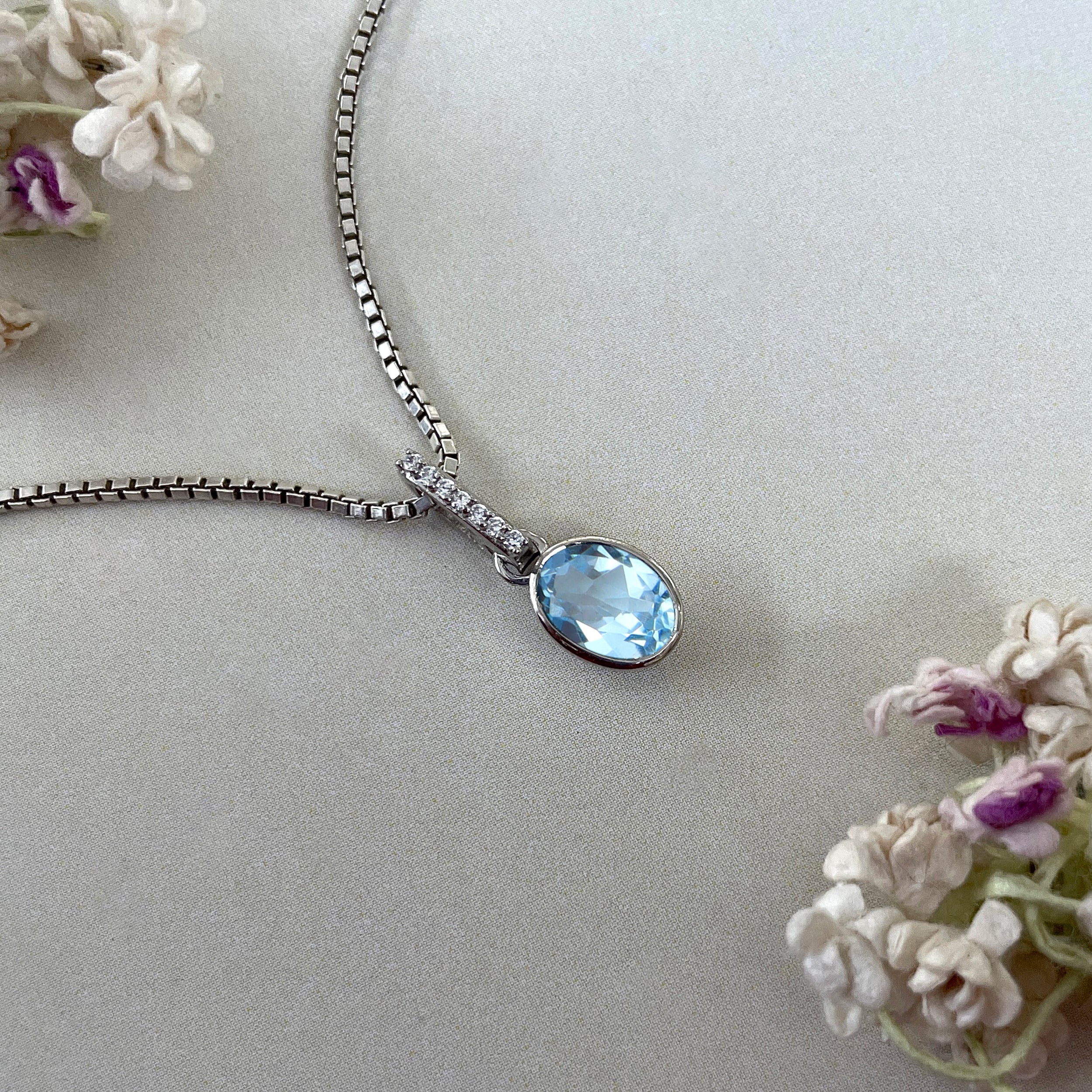 Blue Topaz & White Topaz Pendant-(BTZ-SP-792.)