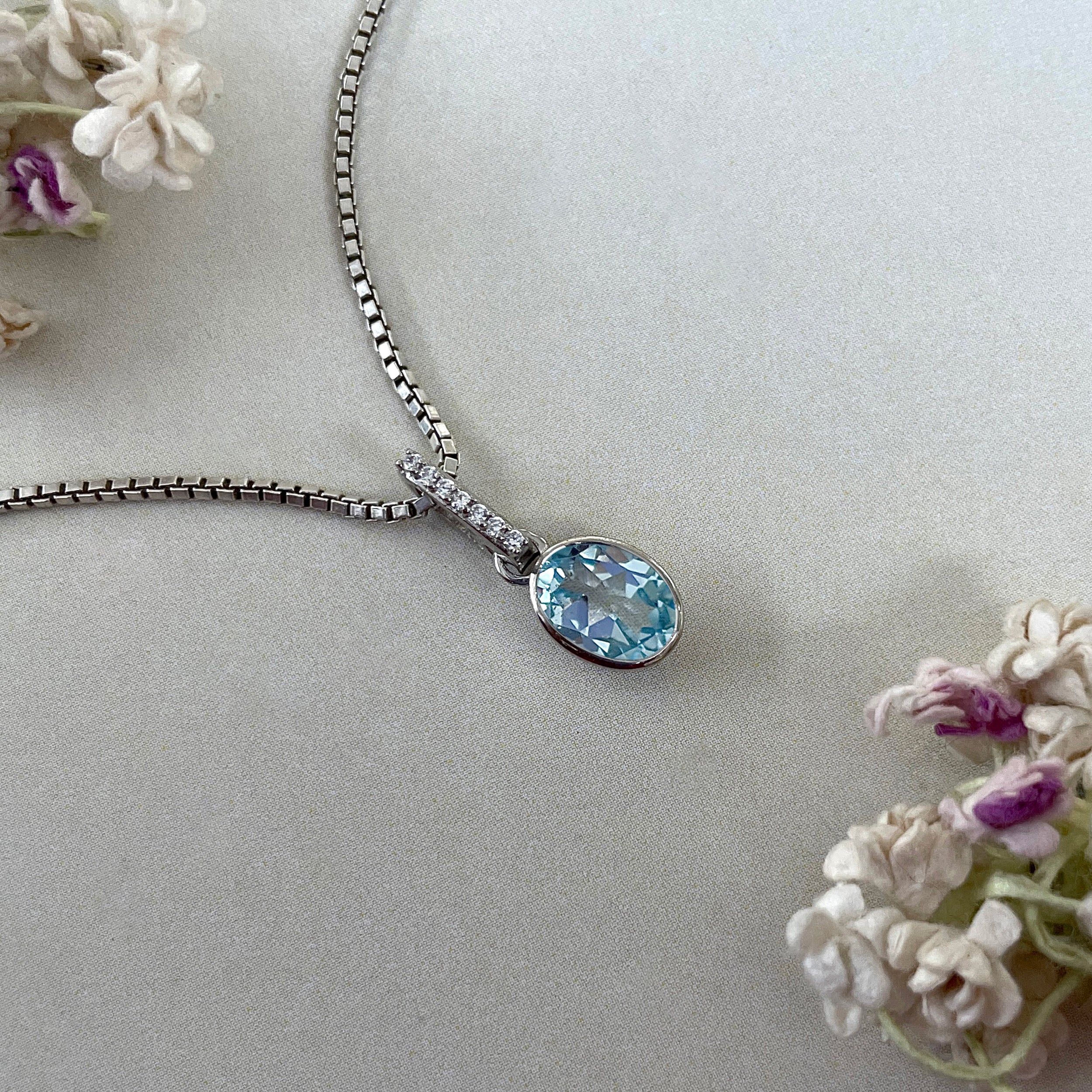 Blue Topaz & White Topaz Pendant-(BTZ-SP-792.)