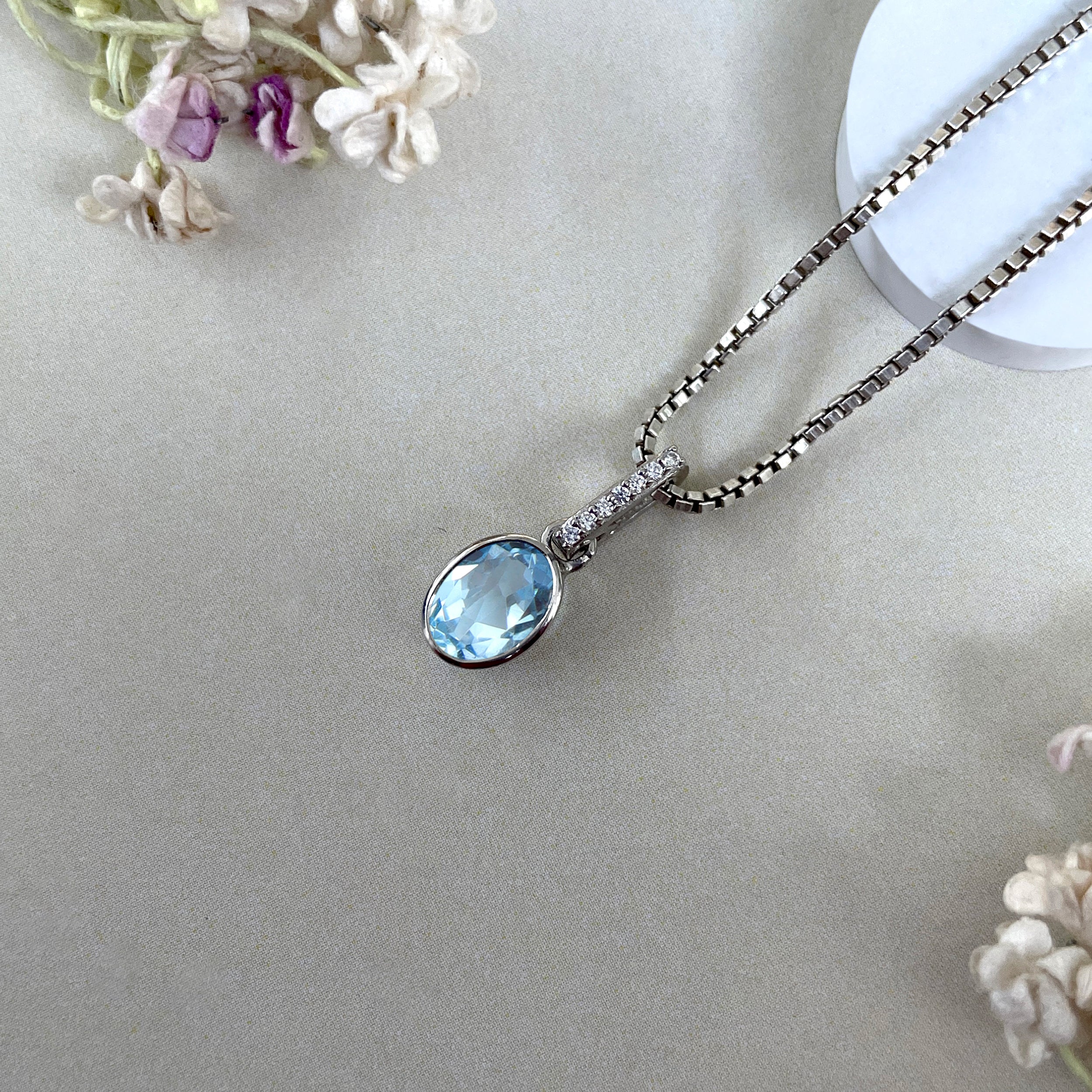 Blue Topaz & White Topaz Pendant-(BTZ-SP-792.)