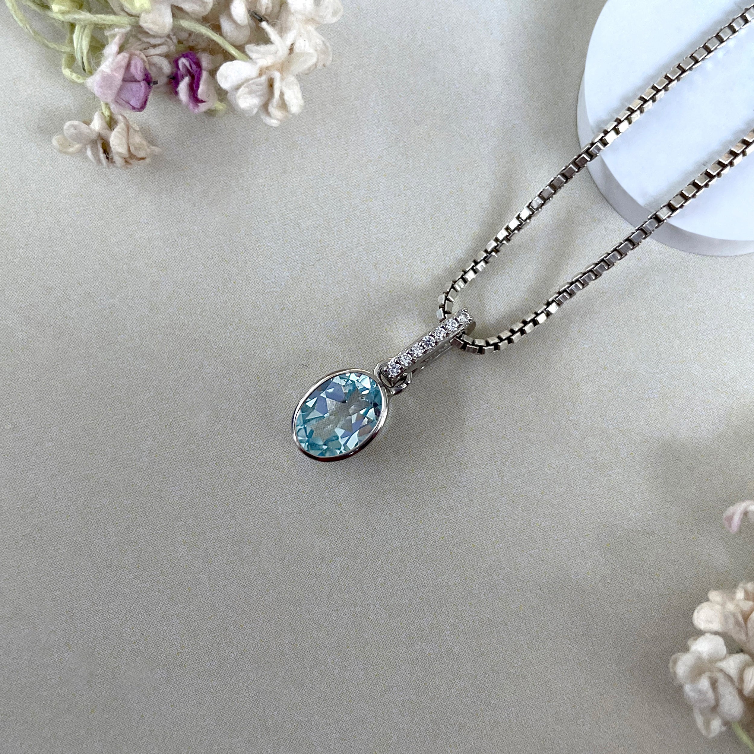 Blue Topaz & White Topaz Pendant-(BTZ-SP-792.)