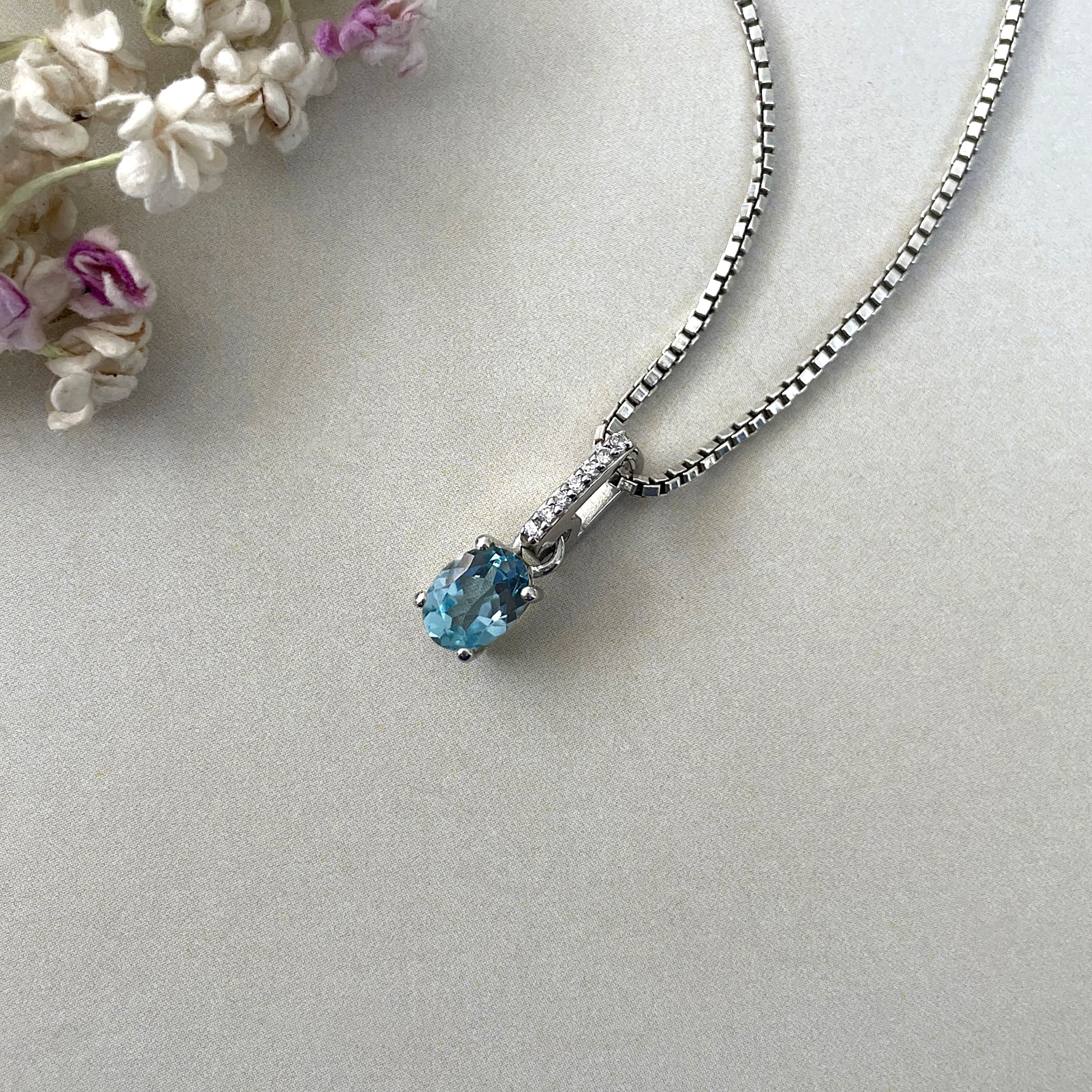 Blue Topaz & White Topaz Pendant-(BTZ-SP-915.)