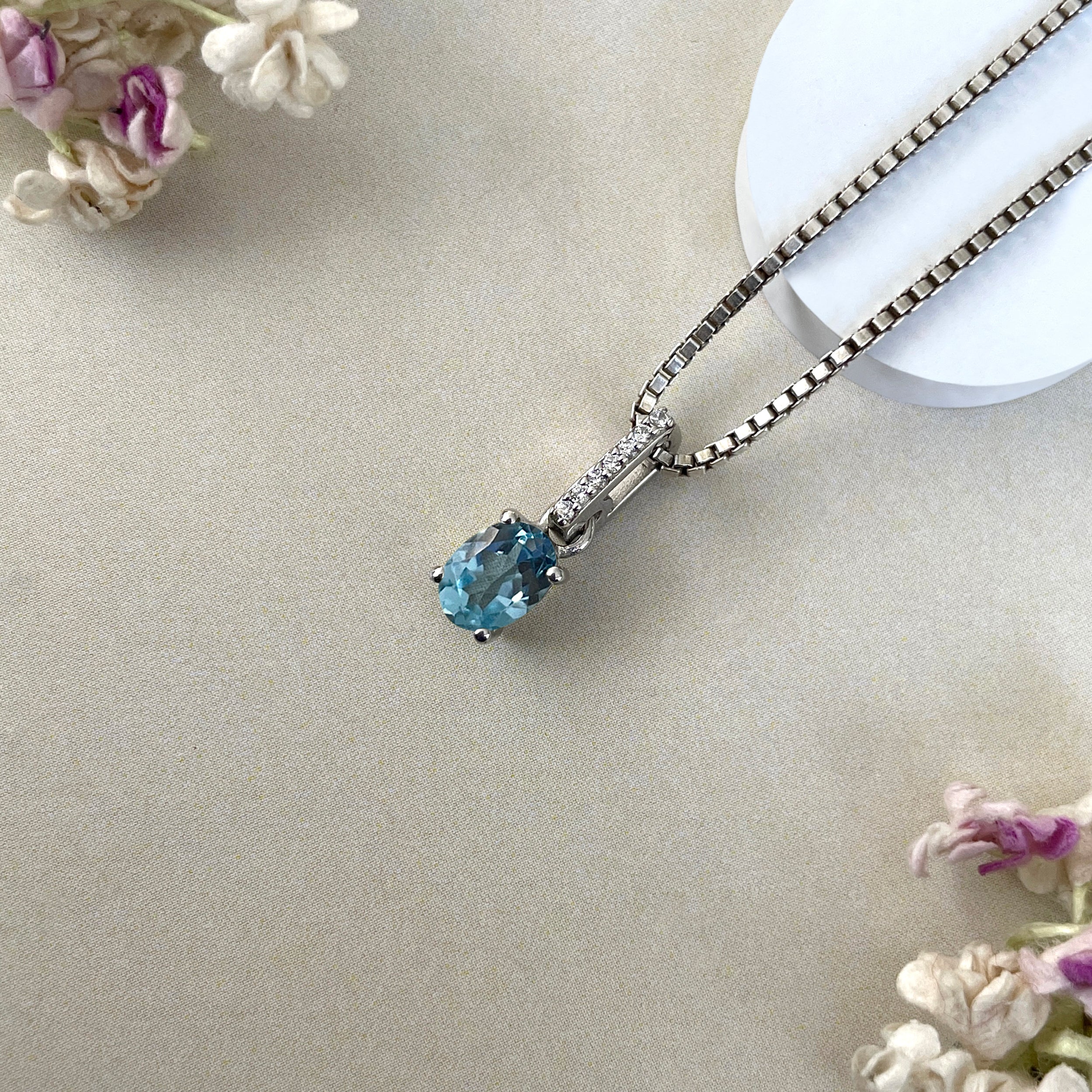 Blue Topaz & White Topaz Pendant-(BTZ-SP-915.)