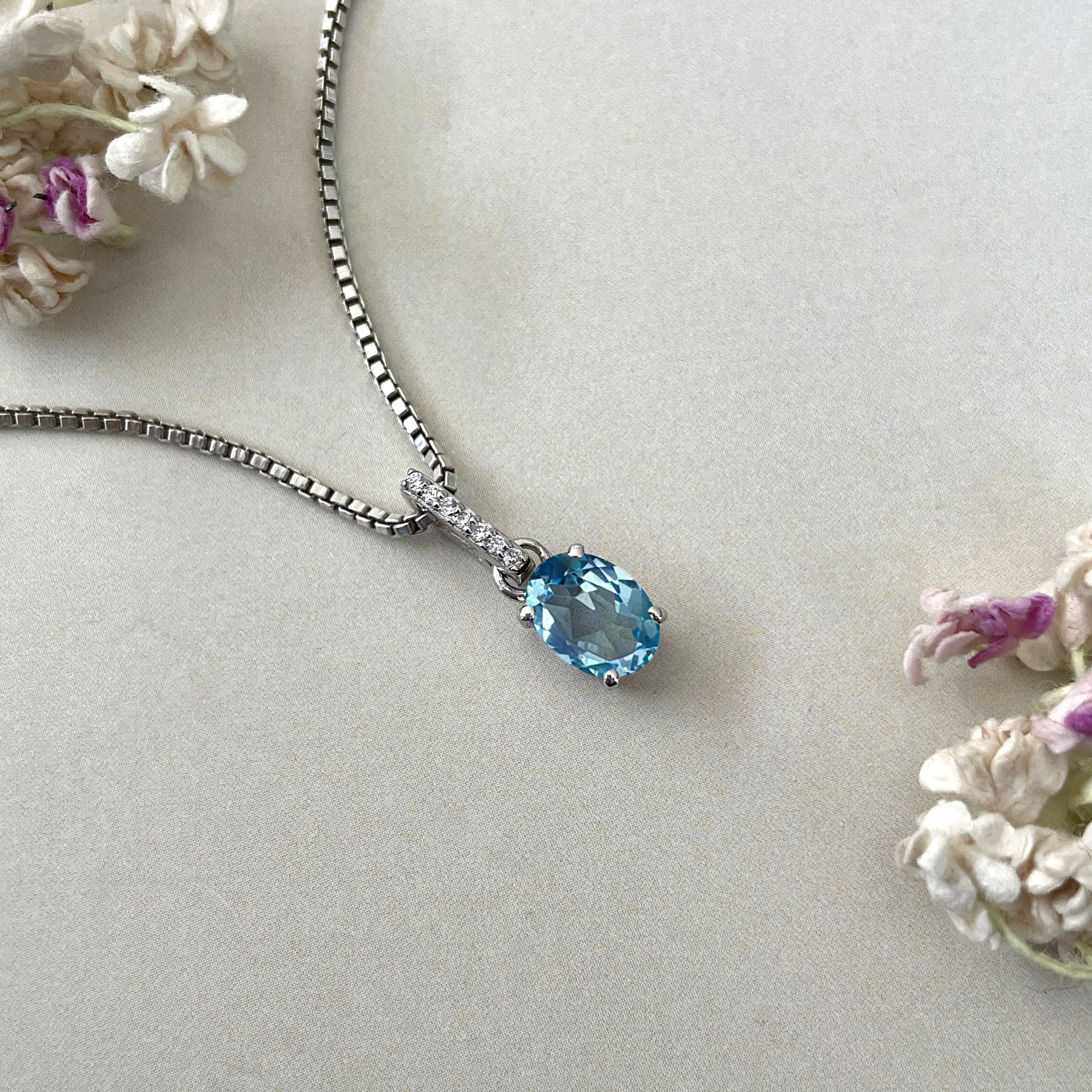 Blue Topaz & White Topaz Pendant-(BTZ-SP-920.)