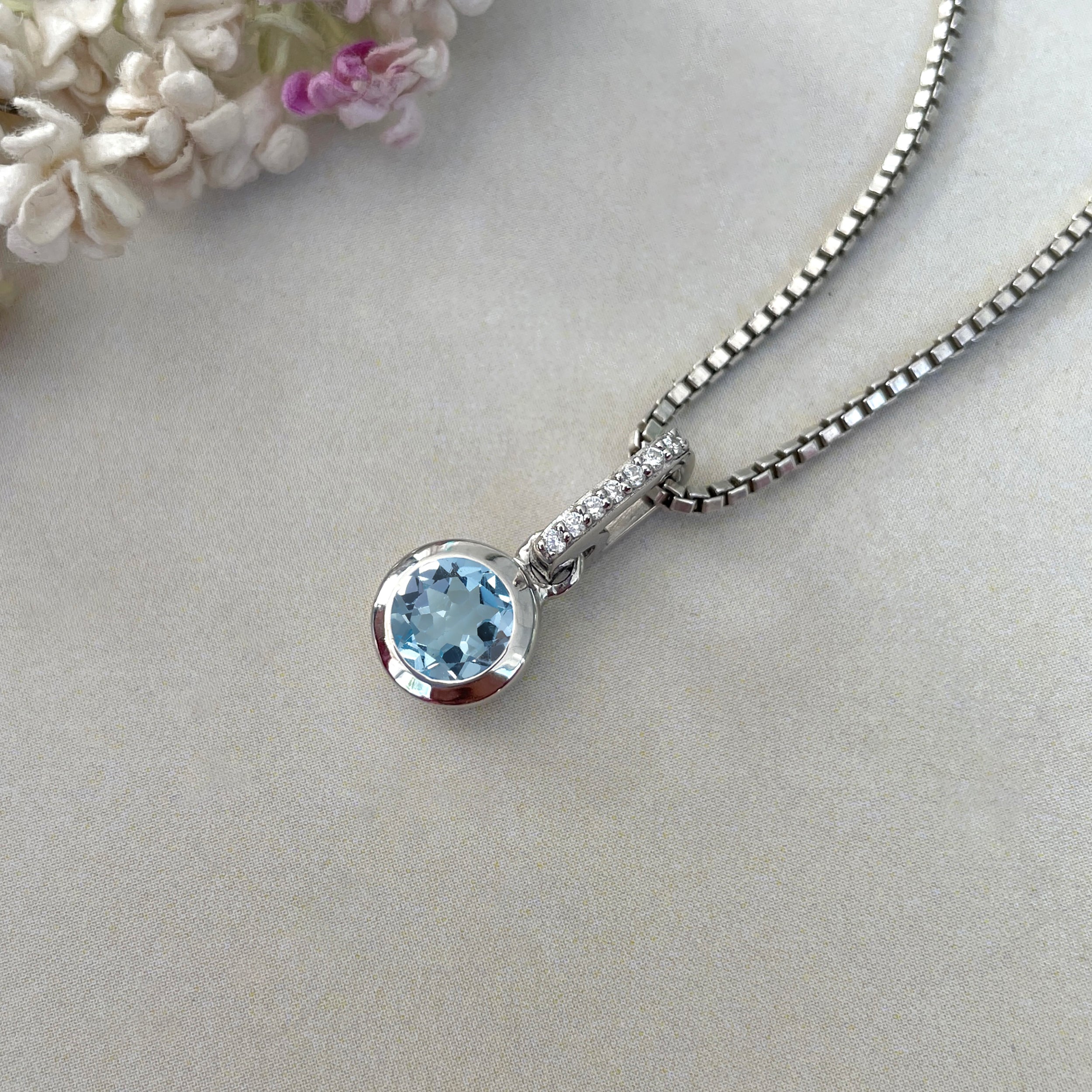 Blue Topaz & White Topaz Pendant-(BTZ-SP-958.)
