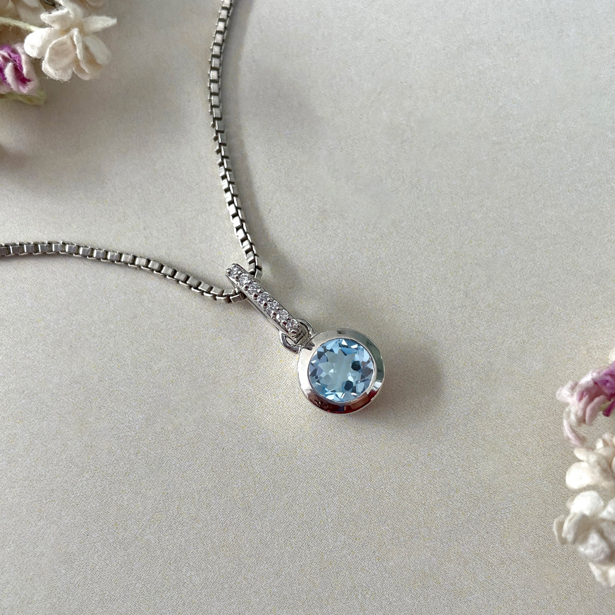 Blue Topaz & White Topaz Pendant-(BTZ-SP-958.)