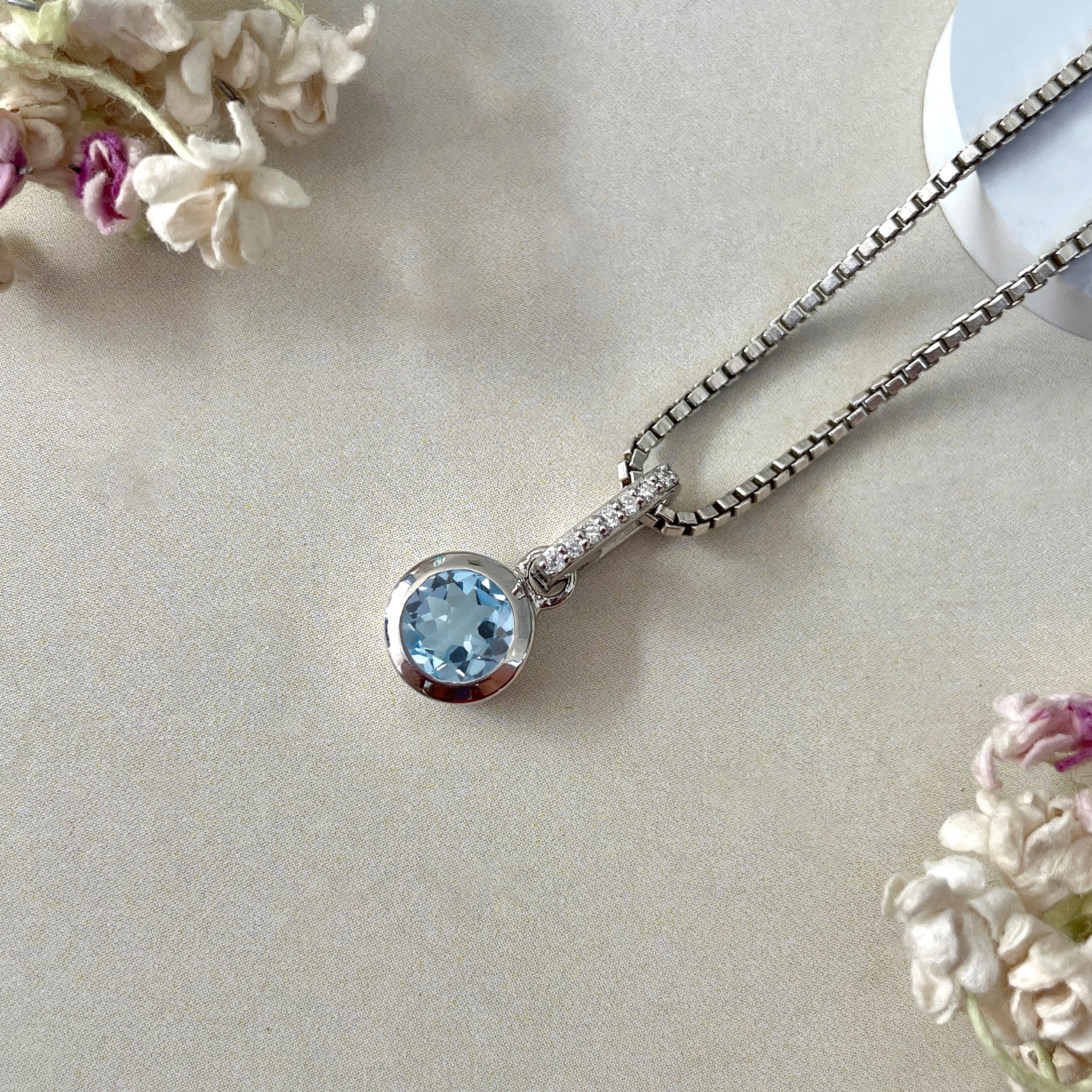 Blue Topaz & White Topaz Pendant-(BTZ-SP-958.)