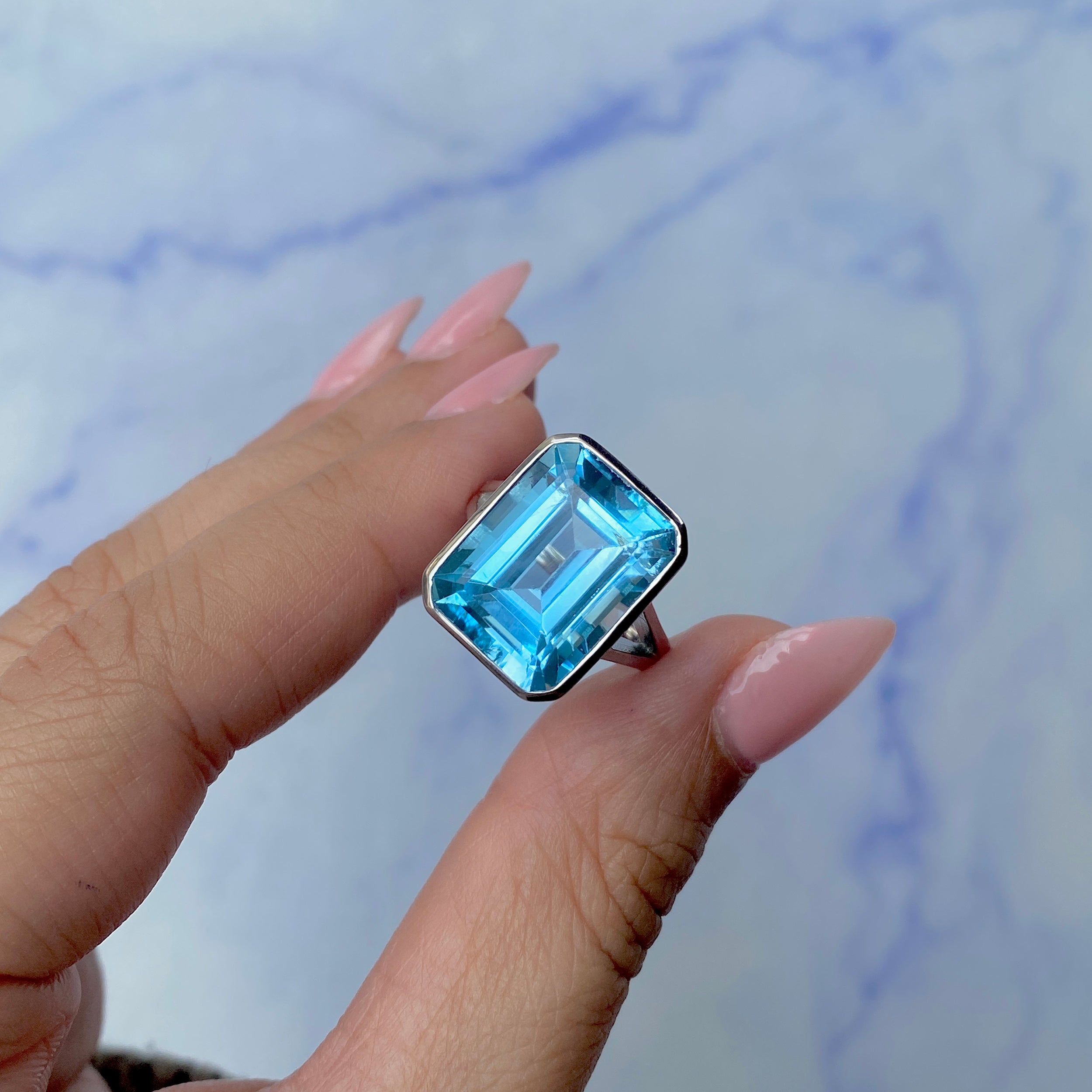Blue Topaz Ring-(BTZ-SR-1847.)