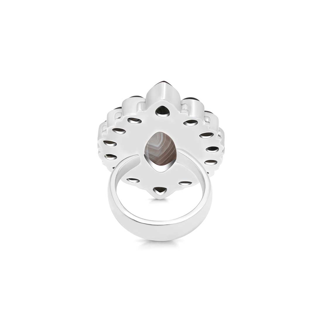 Botswana Agate And Black Onyx Flower Adjustable Ring-(BWA-FLR-4.)