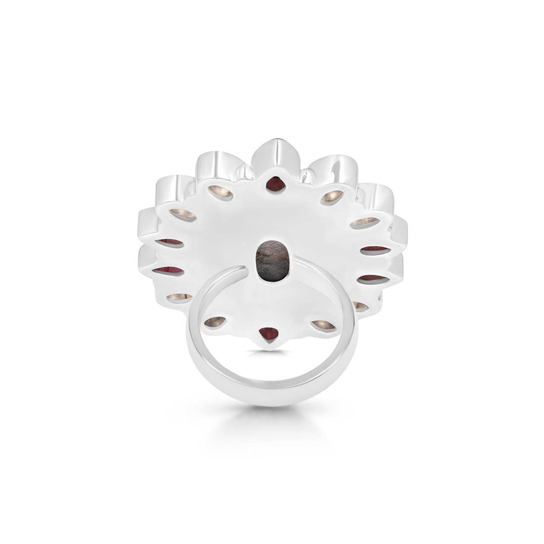 Cobalt Calcite, Pink Tourmaline And Rose Quartz Flower Statement Adjustable Ring-(CBC-FLR-1.)