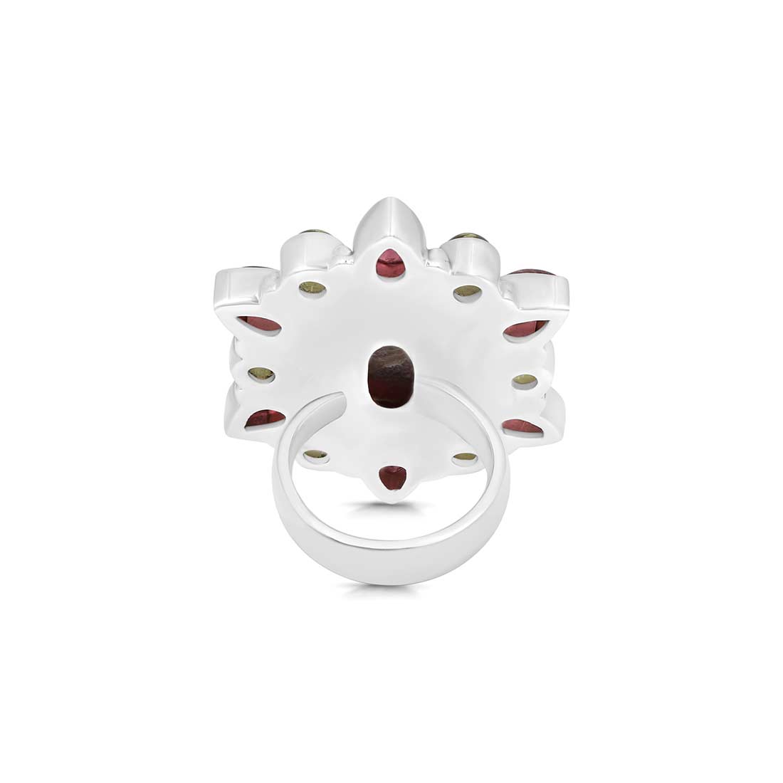 Cobalt Calcite, Pink Tourmaline And Peridot Flower Statement Adjustable Ring-(CBC-FLR-2.)