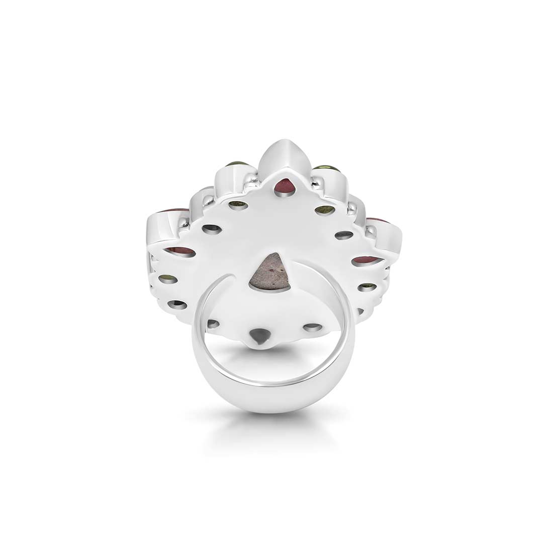 Cobalt Calcite, Pink Tourmaline, Pearl And Peridot Flower Statement Adjustable Ring-(CBC-FLR-3.)