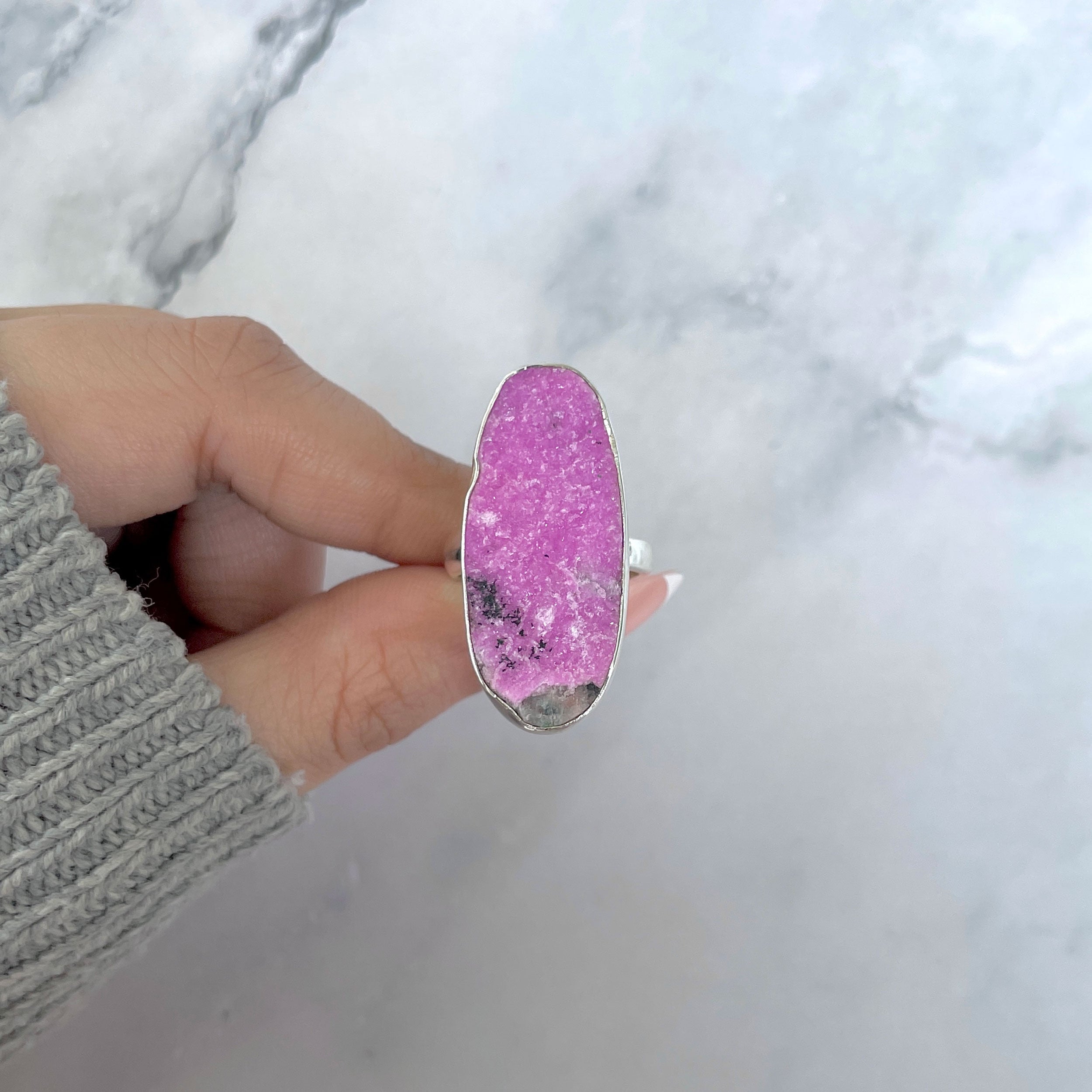 Cobalt Calcite Adjustable Ring-(CBC-R-65.)