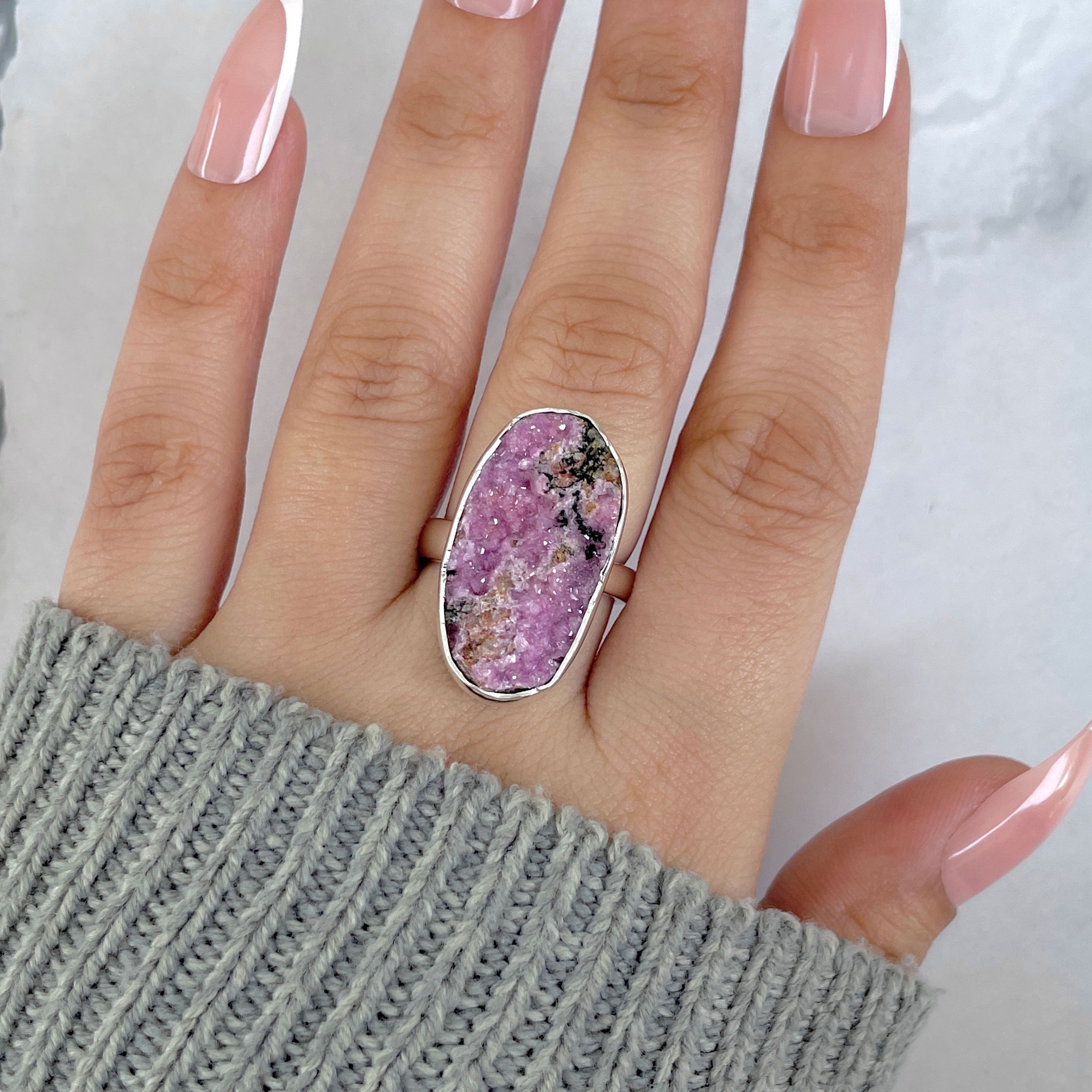 Cobalt Calcite Adjustable Ring-(CBC-R-66.)